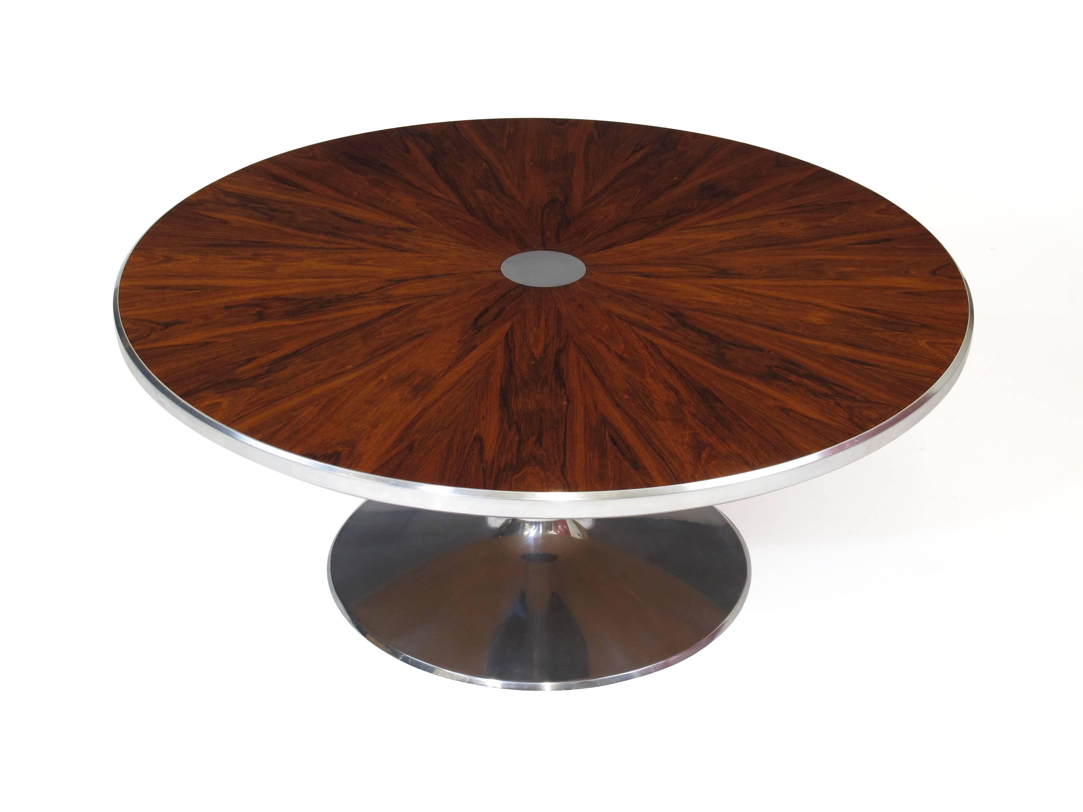 Danish Steen Ostergaard for Poul Cadovius Chrome Pedestal Rosewood Coffee Table 