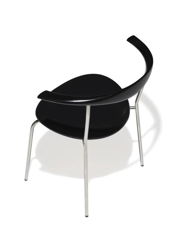 Hans Wegner Pp701 Bull Horn Dining Chairs in Black Leather and Steel at 1stDibs | pp701 chair, pp701 wegner
