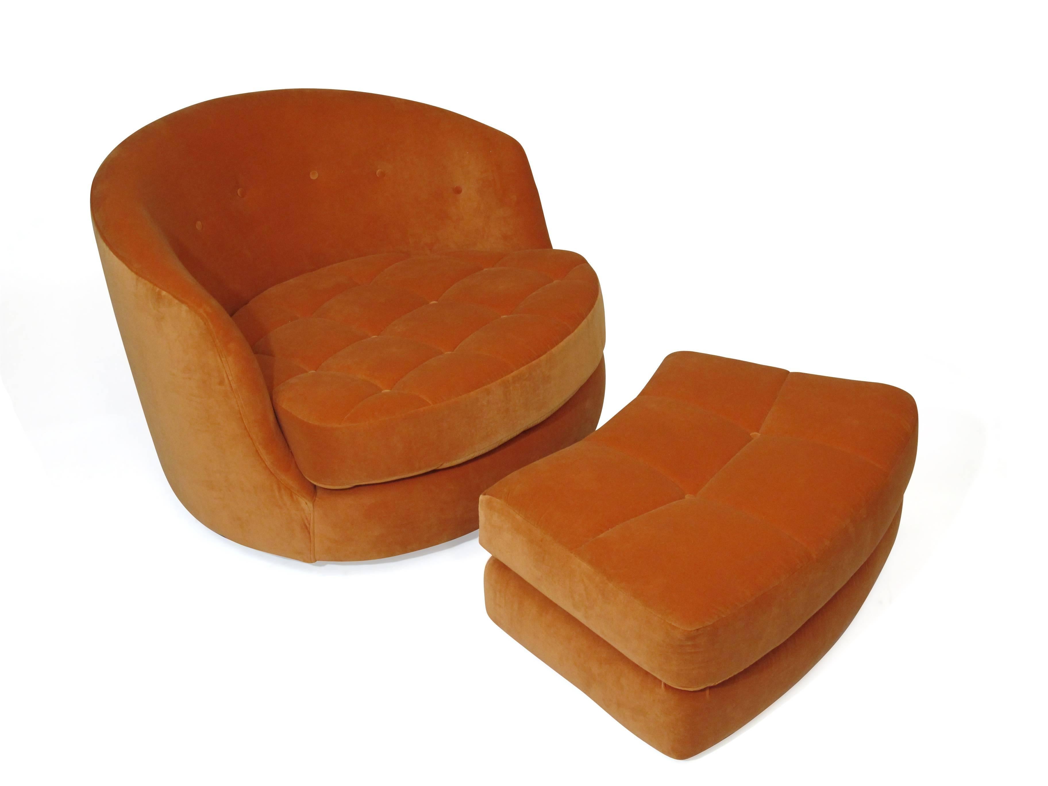 Contemporary Milo Baughman for Thayer Coggin Swivel Tub Chair in Orange Velvet