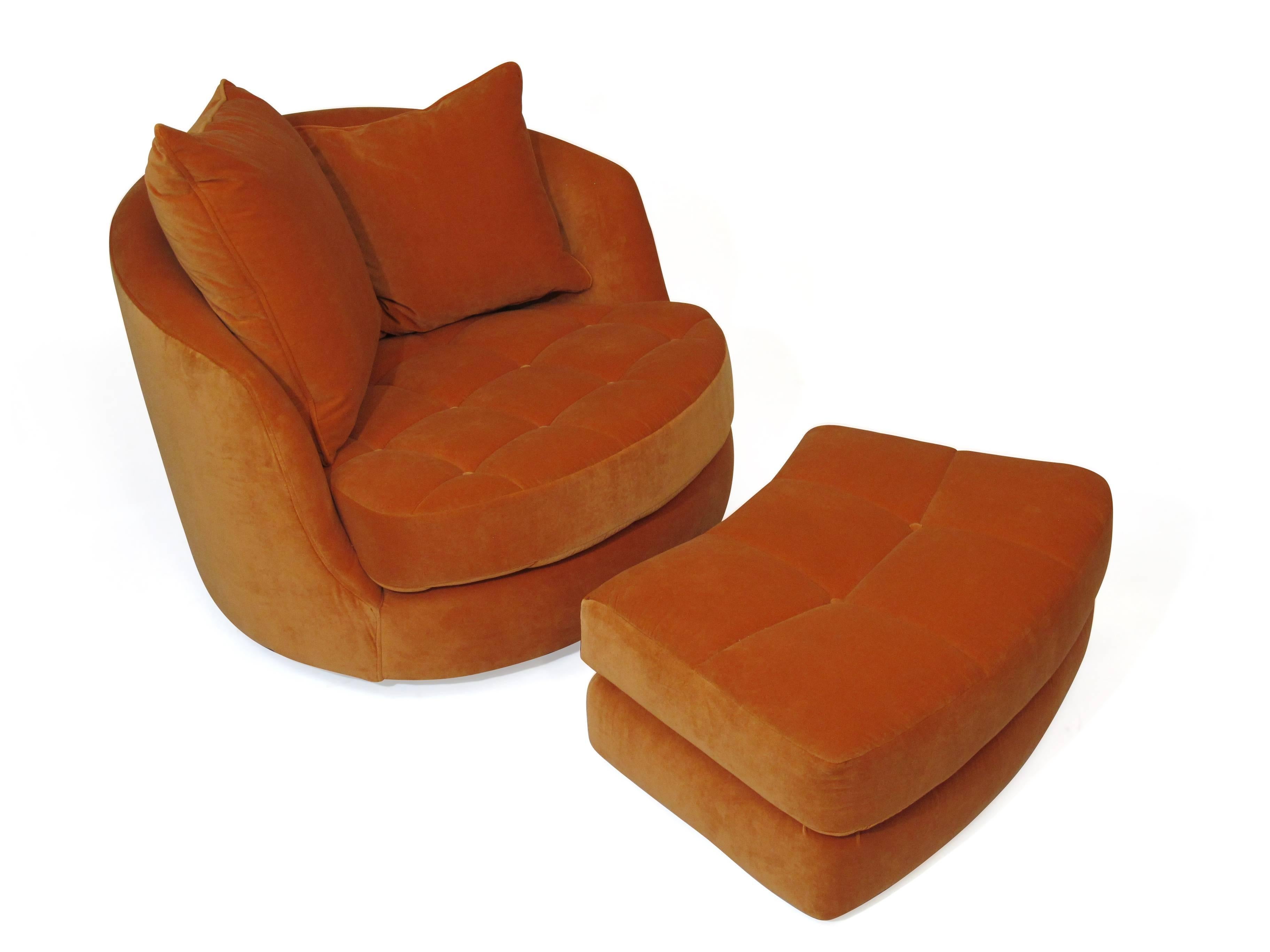 Milo Baughman for Thayer Coggin Swivel Tub Chair in Orange Velvet 1