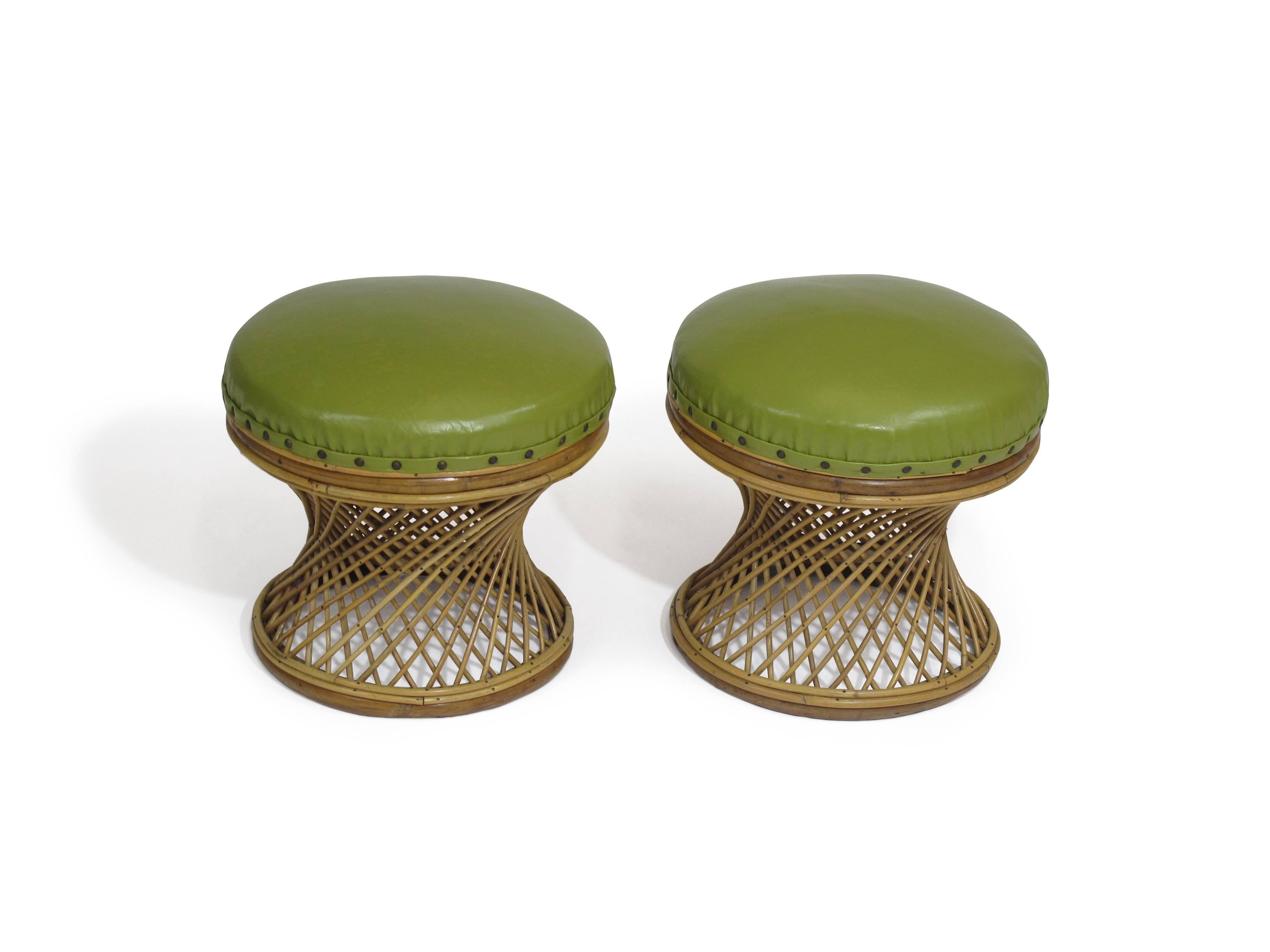 20th Century Mid-Century Rattan Ottomans