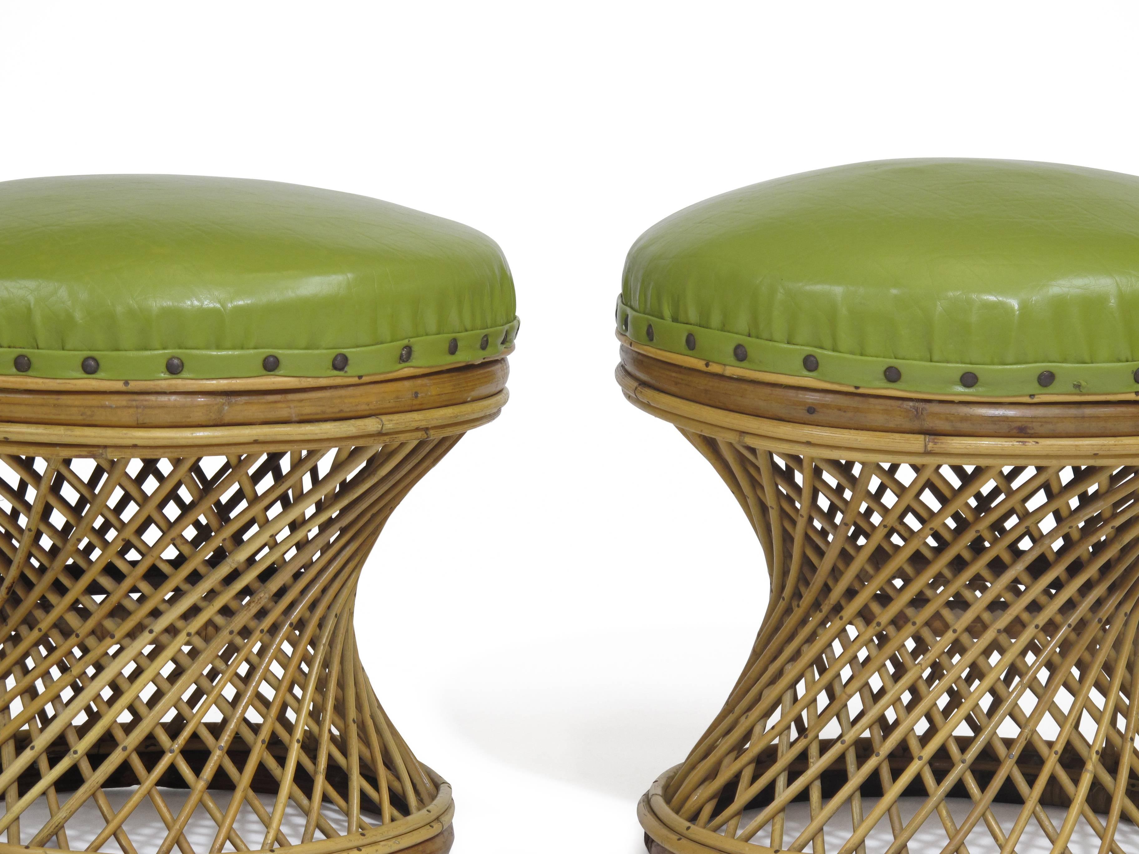 Mid-Century Rattan Ottomans 4