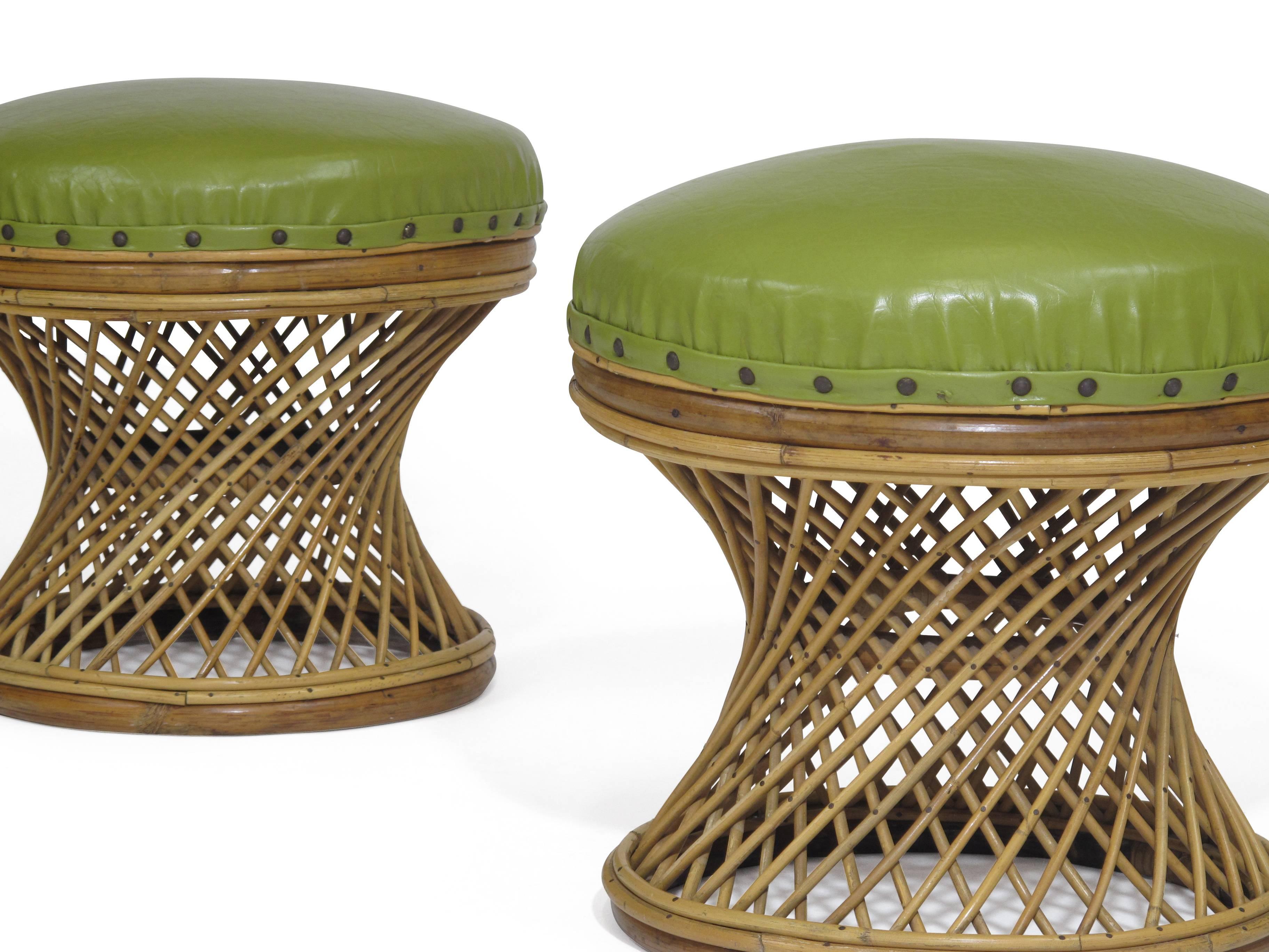 Mid-Century Modern Mid-Century Rattan Ottomans