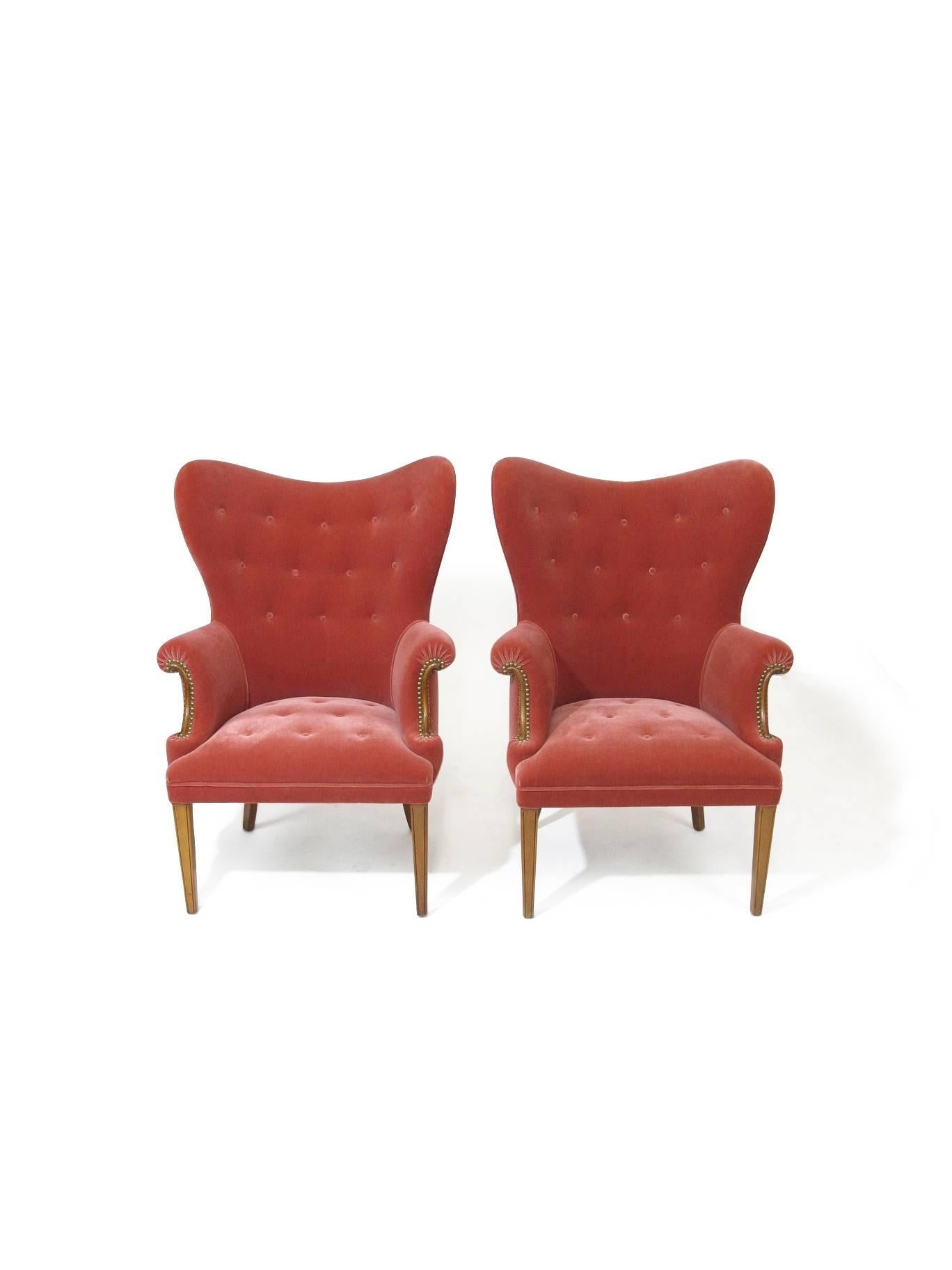 American Highback Pink Mohair Lounge Chairs