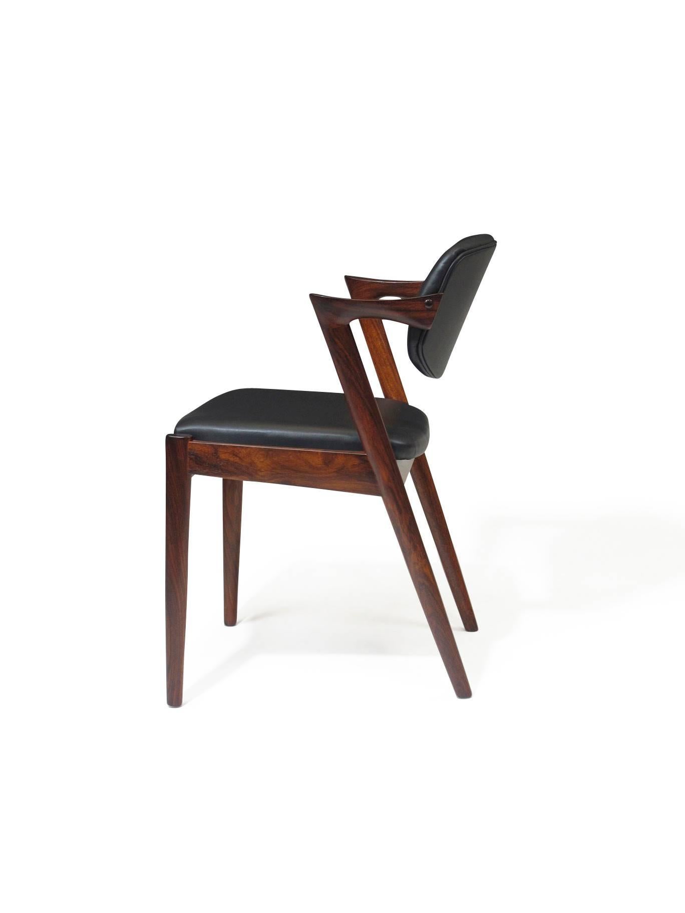 Scandinavian Modern Kai Kristiansen Model 42 Tilt-Back Dining Z Chairs in Black Leather
