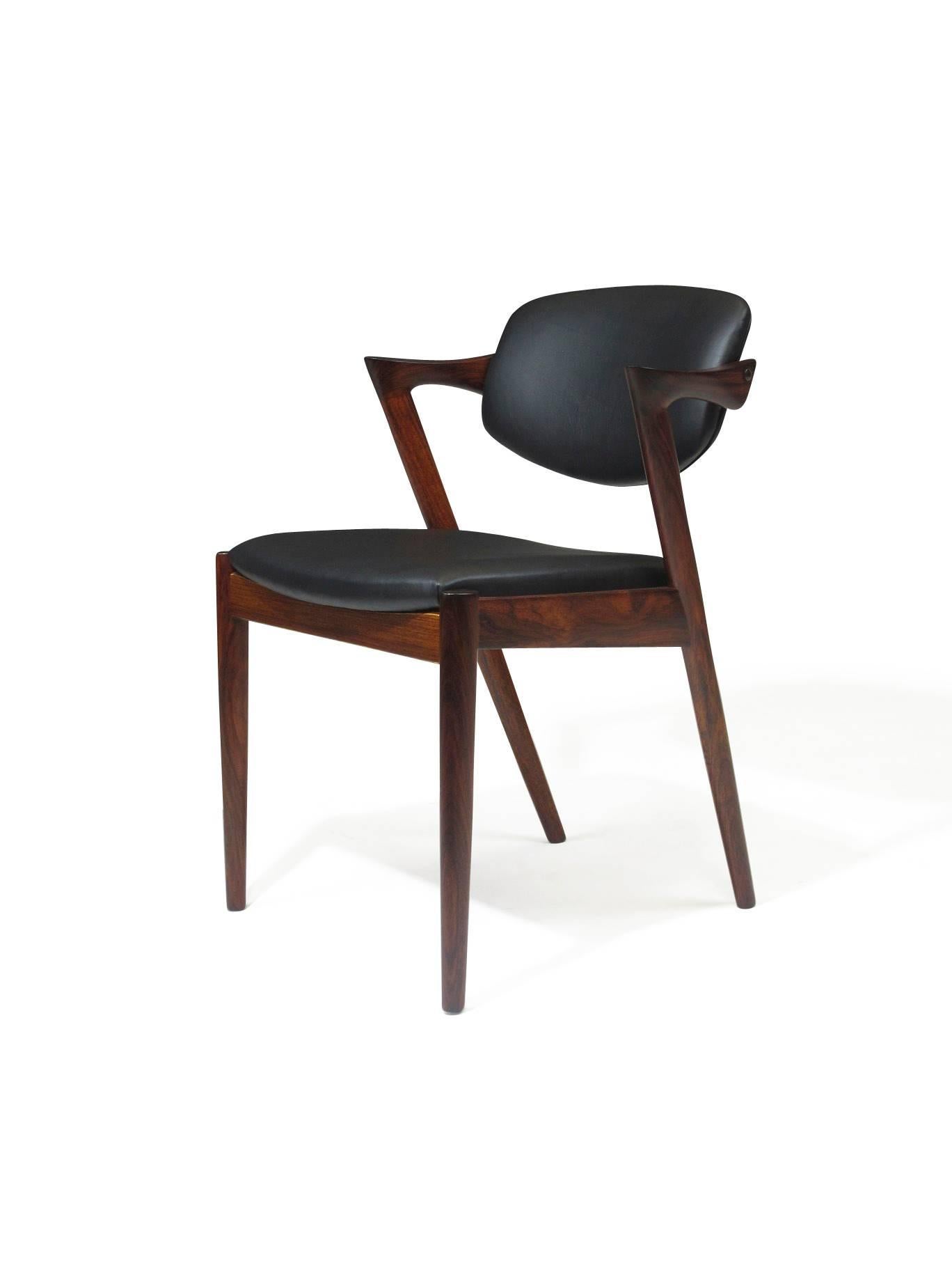 Danish Kai Kristiansen Model 42 Tilt-Back Dining Z Chairs in Black Leather