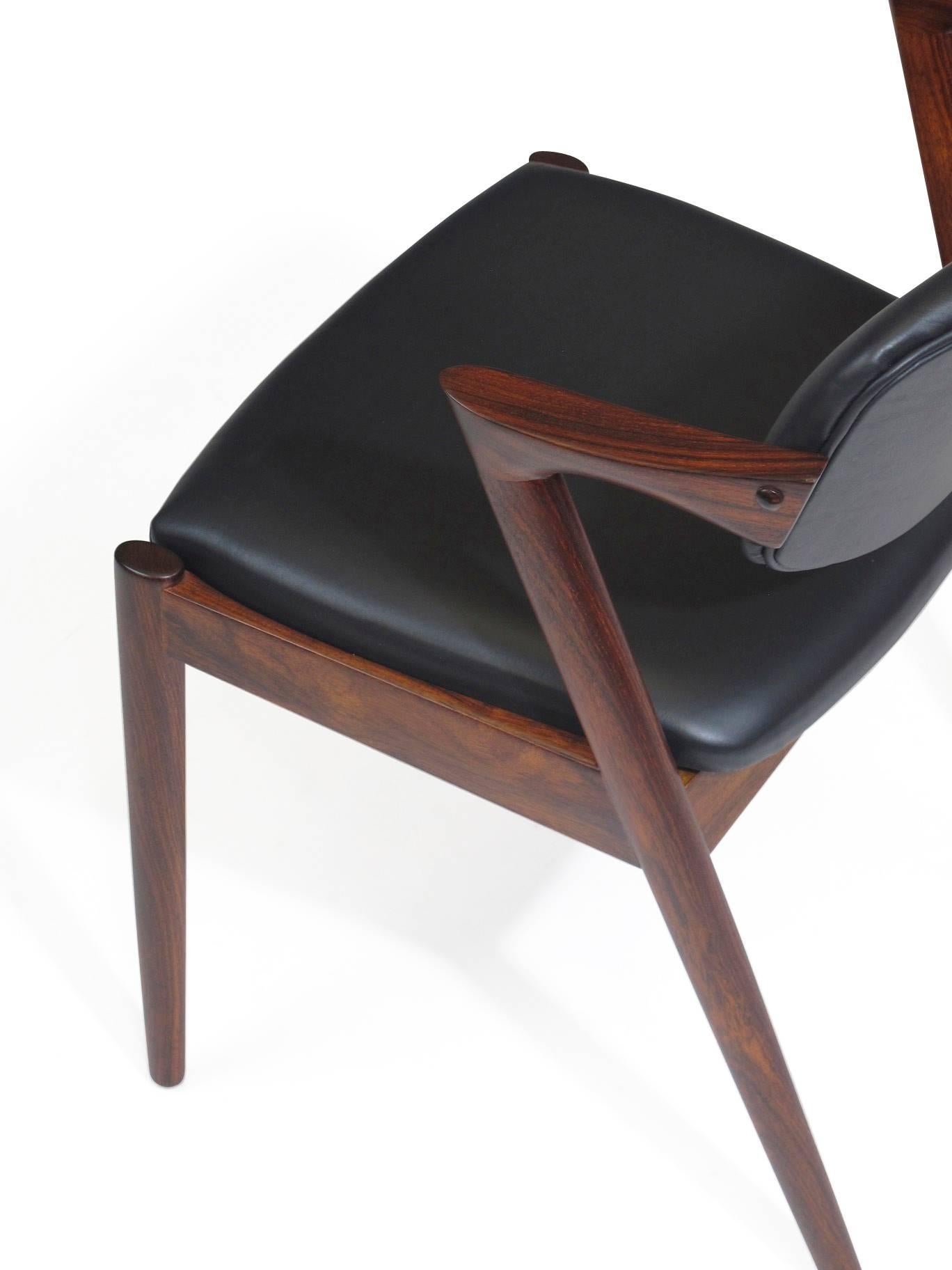 Oiled Kai Kristiansen Model 42 Tilt-Back Dining Z Chairs in Black Leather