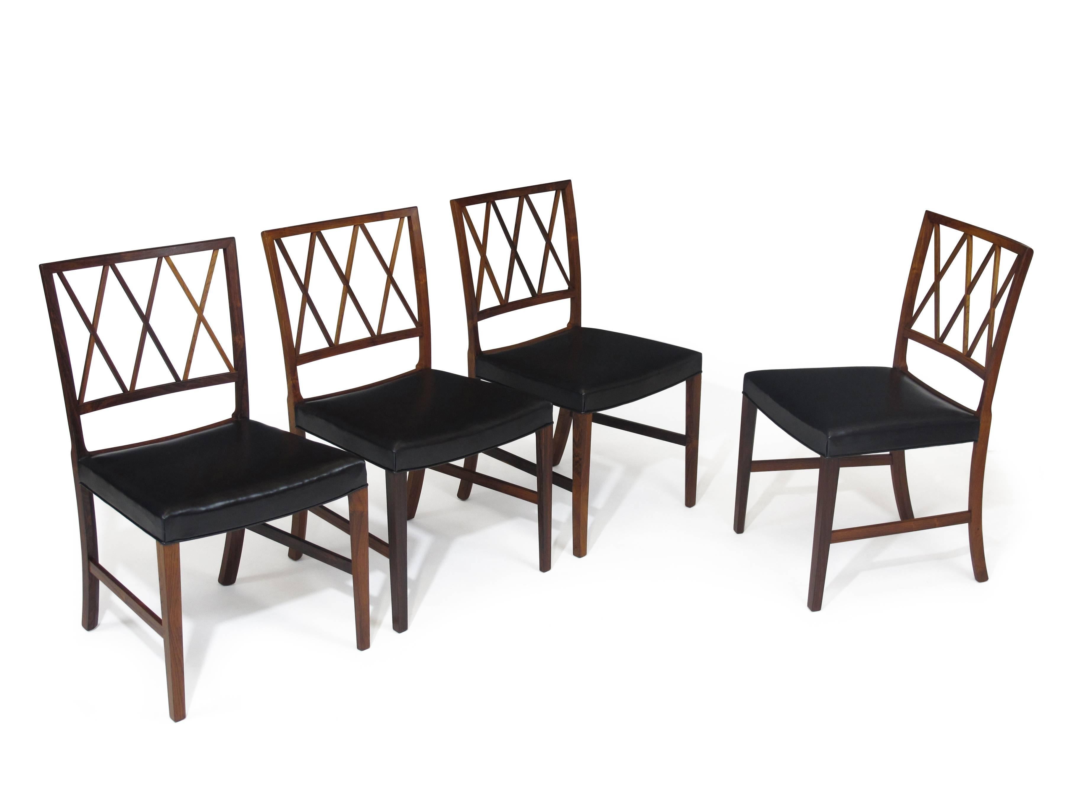 Leather Ole Wanscher for AJ Iversen Rosewood Dining Chairs For Sale