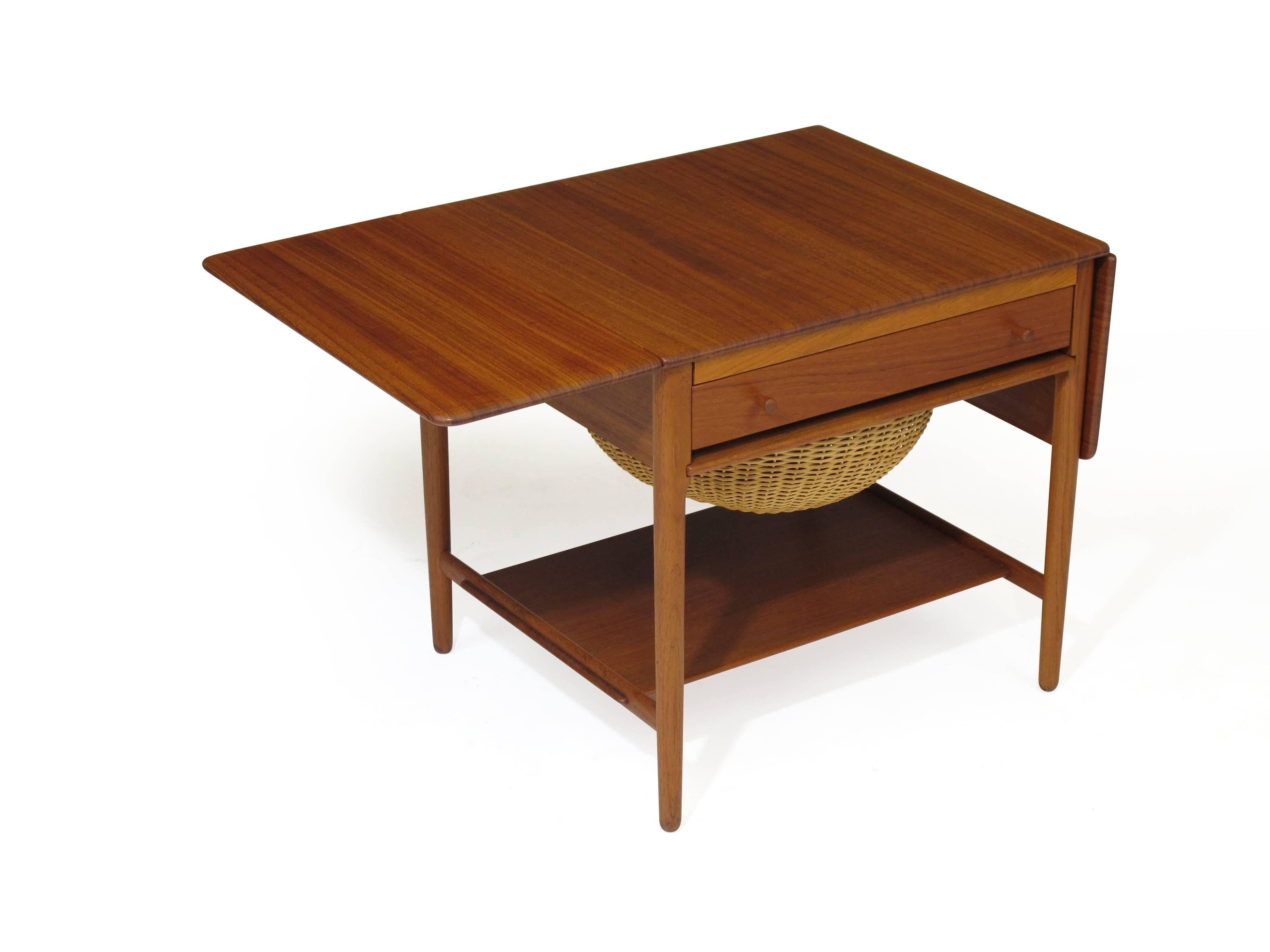 Scandinavian Modern Hans J. Wegner Teak Side or Sewing Table