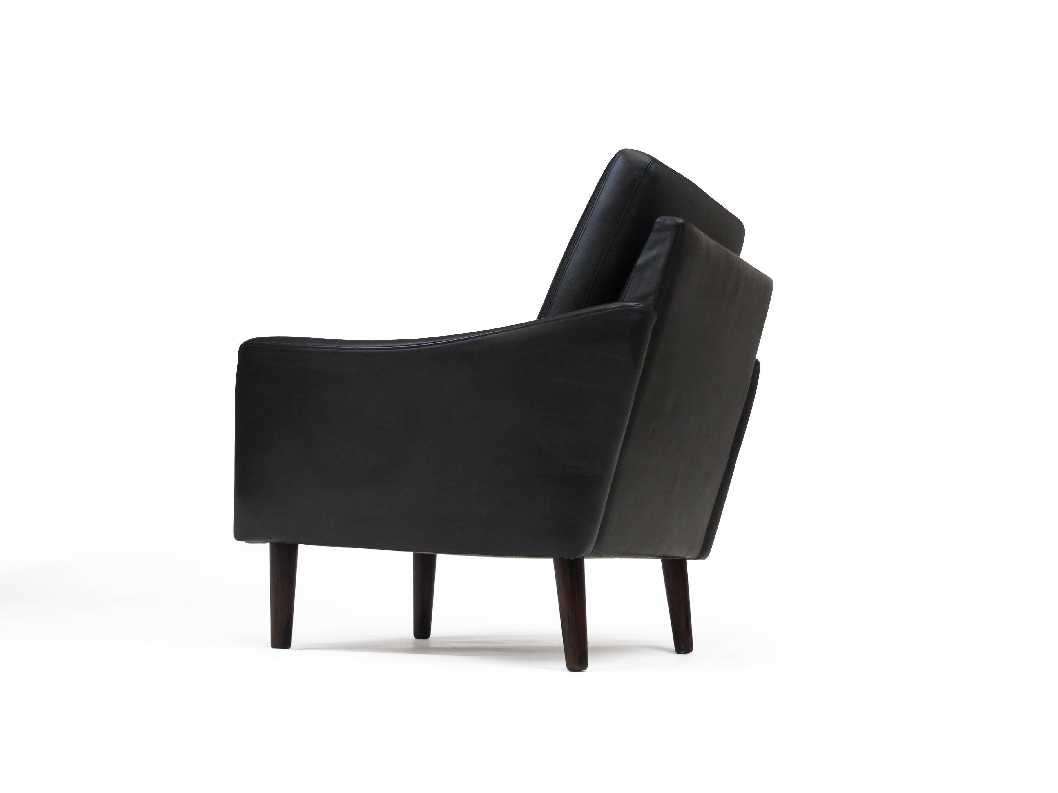 Scandinavian Modern Pair of Danish Black Leather Lounge Chairs