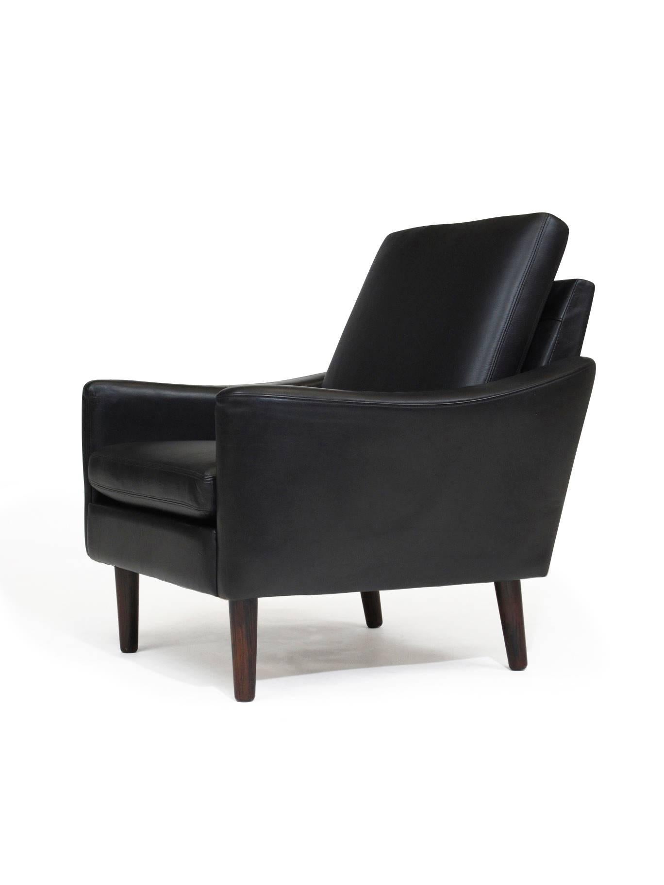 Oiled Pair of Danish Black Leather Lounge Chairs