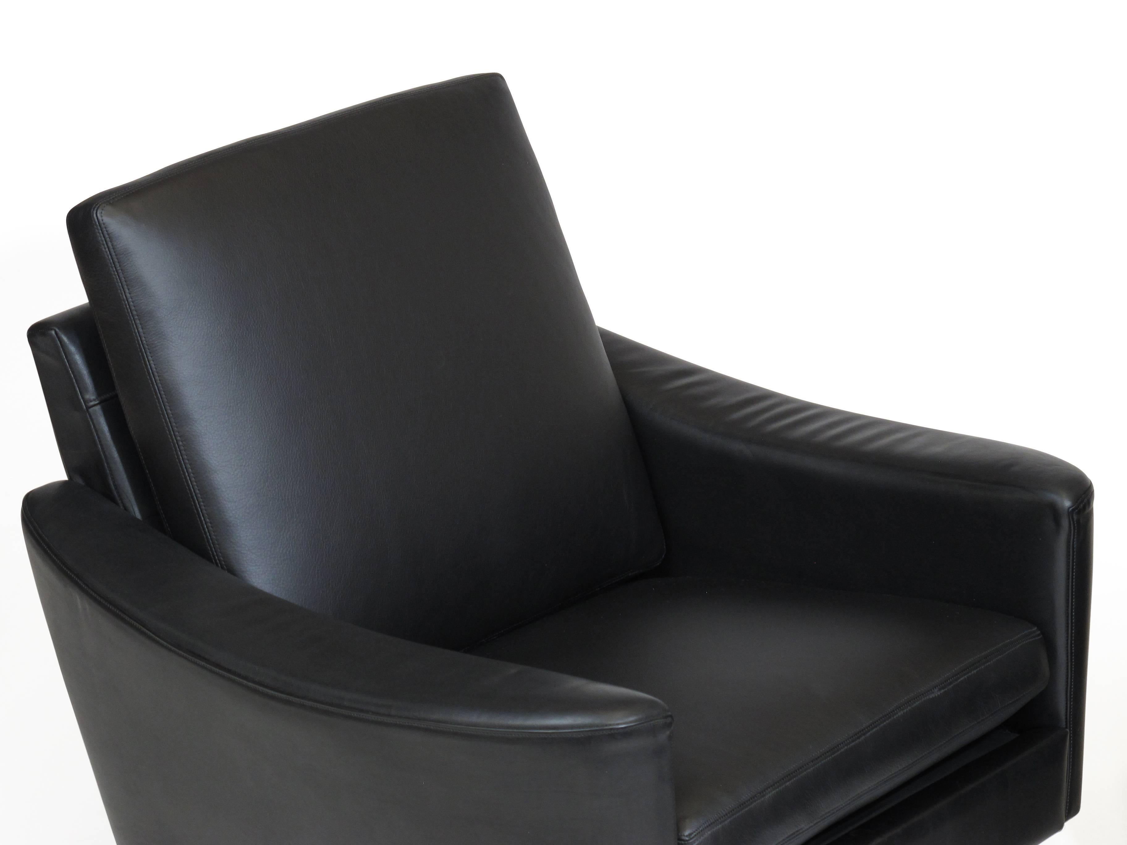 Pair of Danish Black Leather Lounge Chairs 2