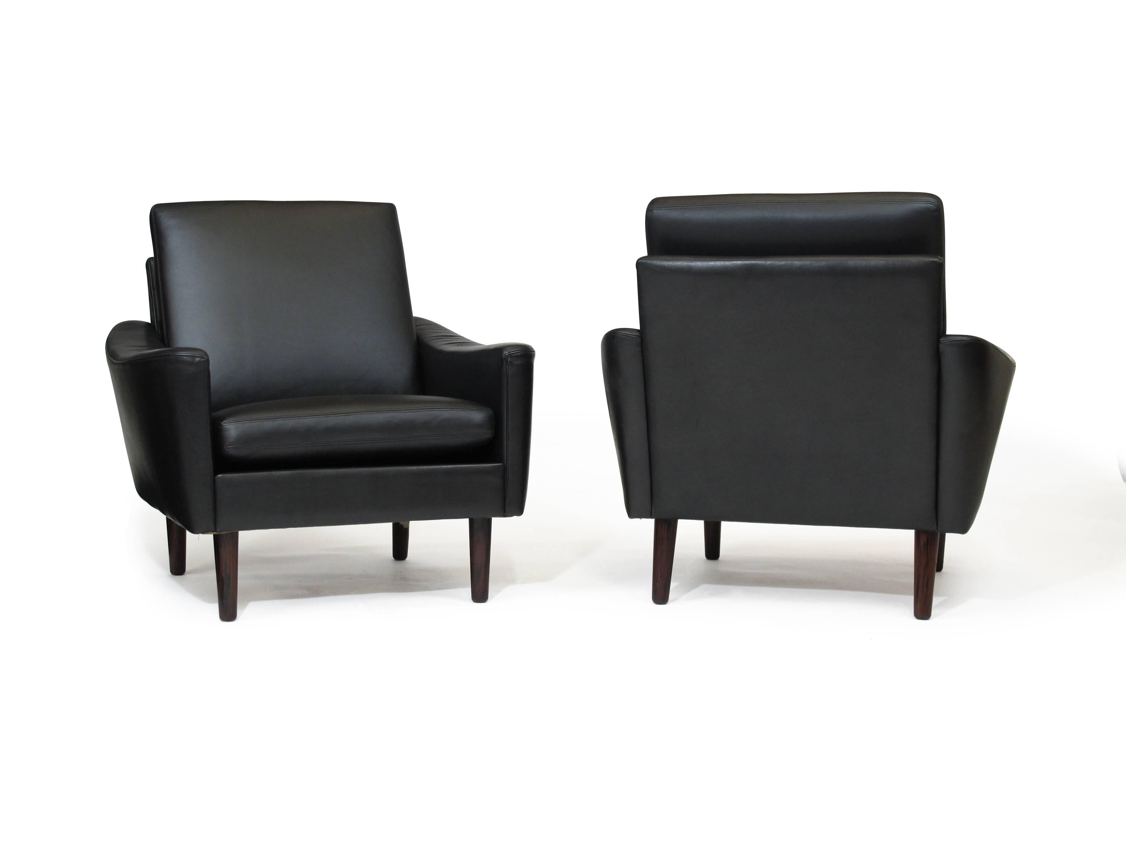 Pair of Danish Black Leather Lounge Chairs 3