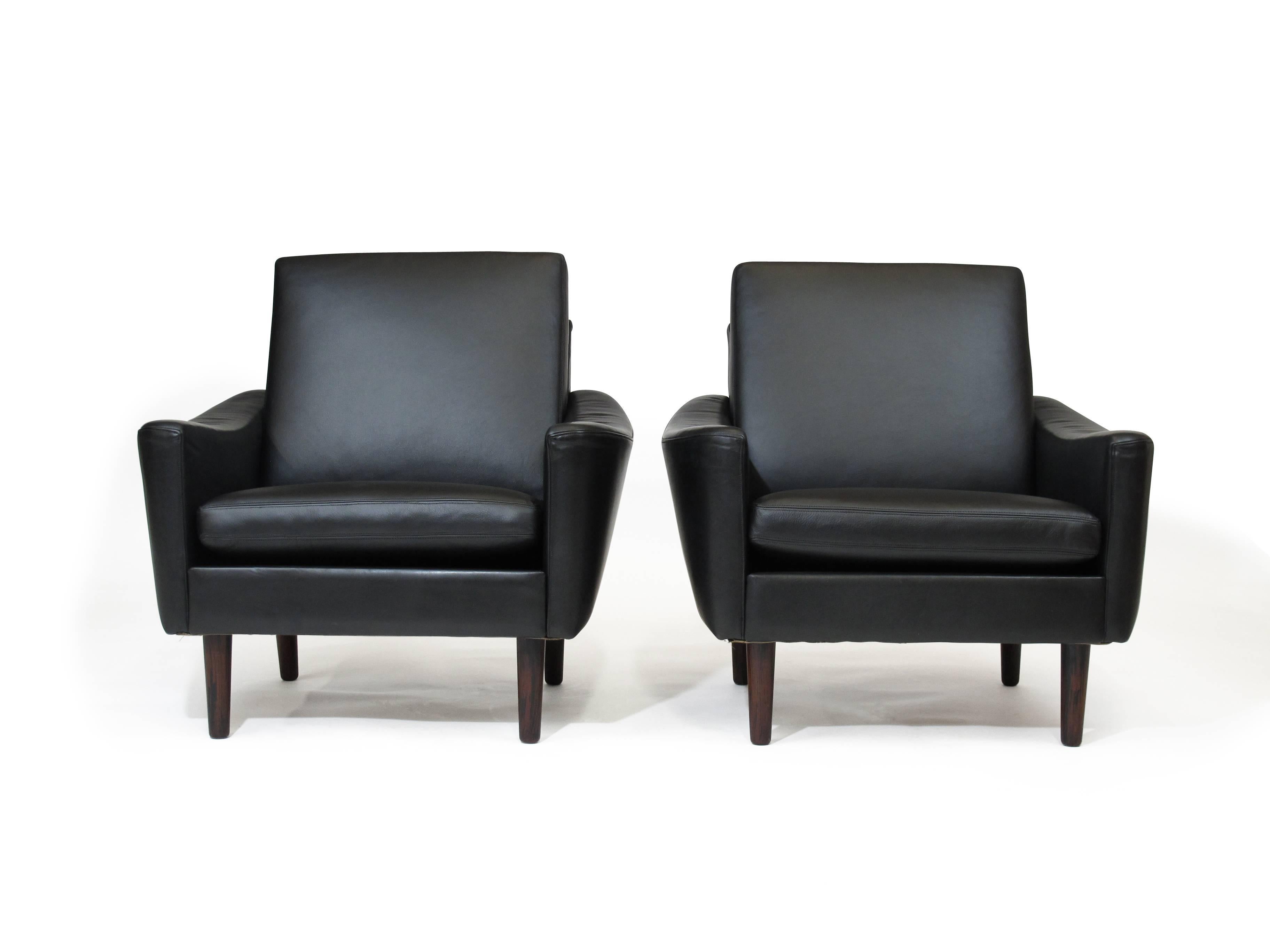Pair of Danish Black Leather Lounge Chairs 4
