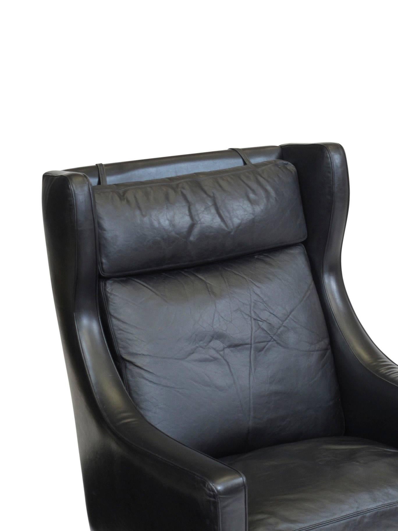 Fredrik Kayser Rosewood and Black Leather High-Back Danish Lounge Chair 2