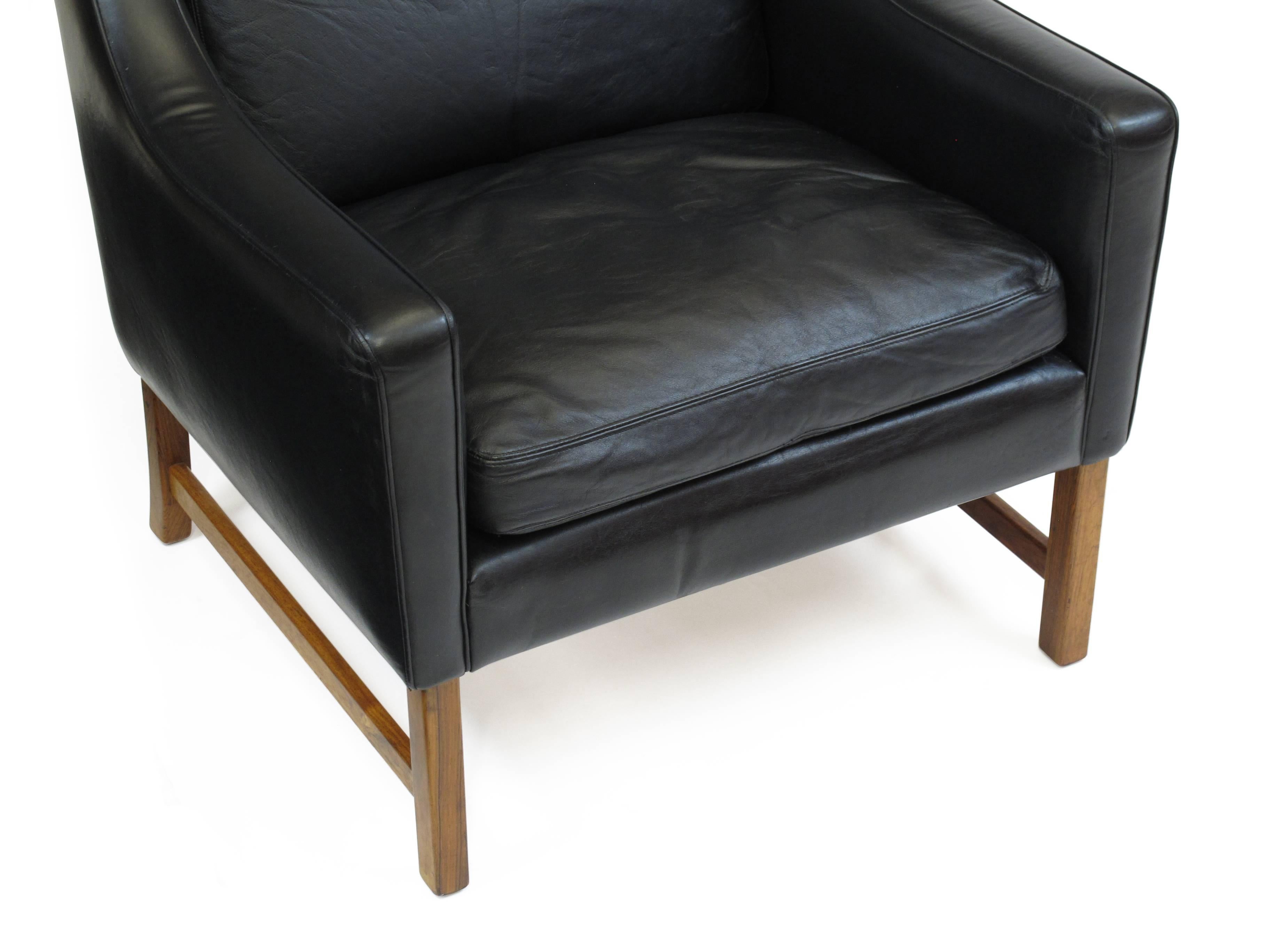 Fredrik Kayser Rosewood and Black Leather High-Back Danish Lounge Chair 3