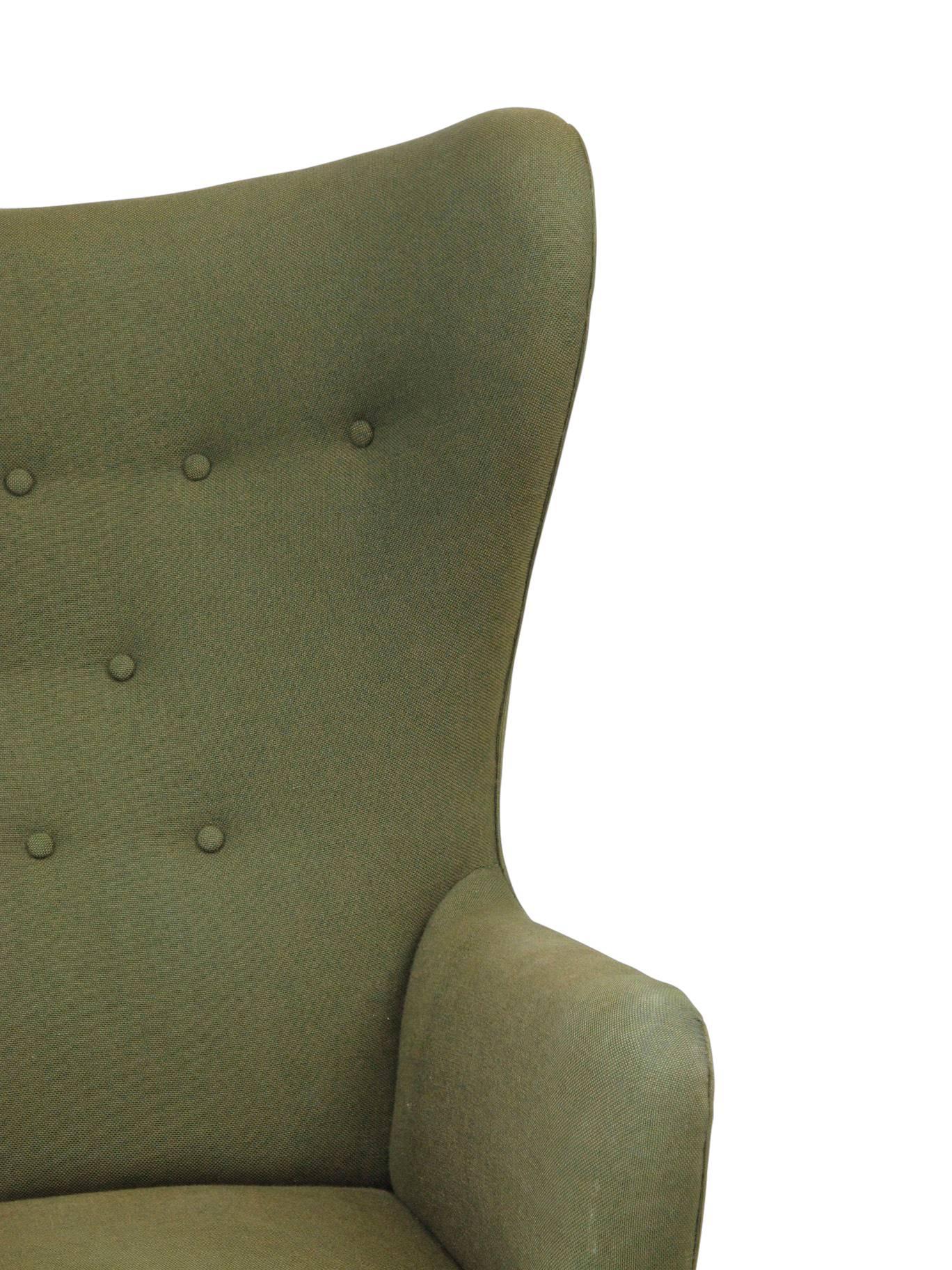 1942 Fritz Hansen Model 1672 Wing Back Chair in the Original Green Wool Fabric 1
