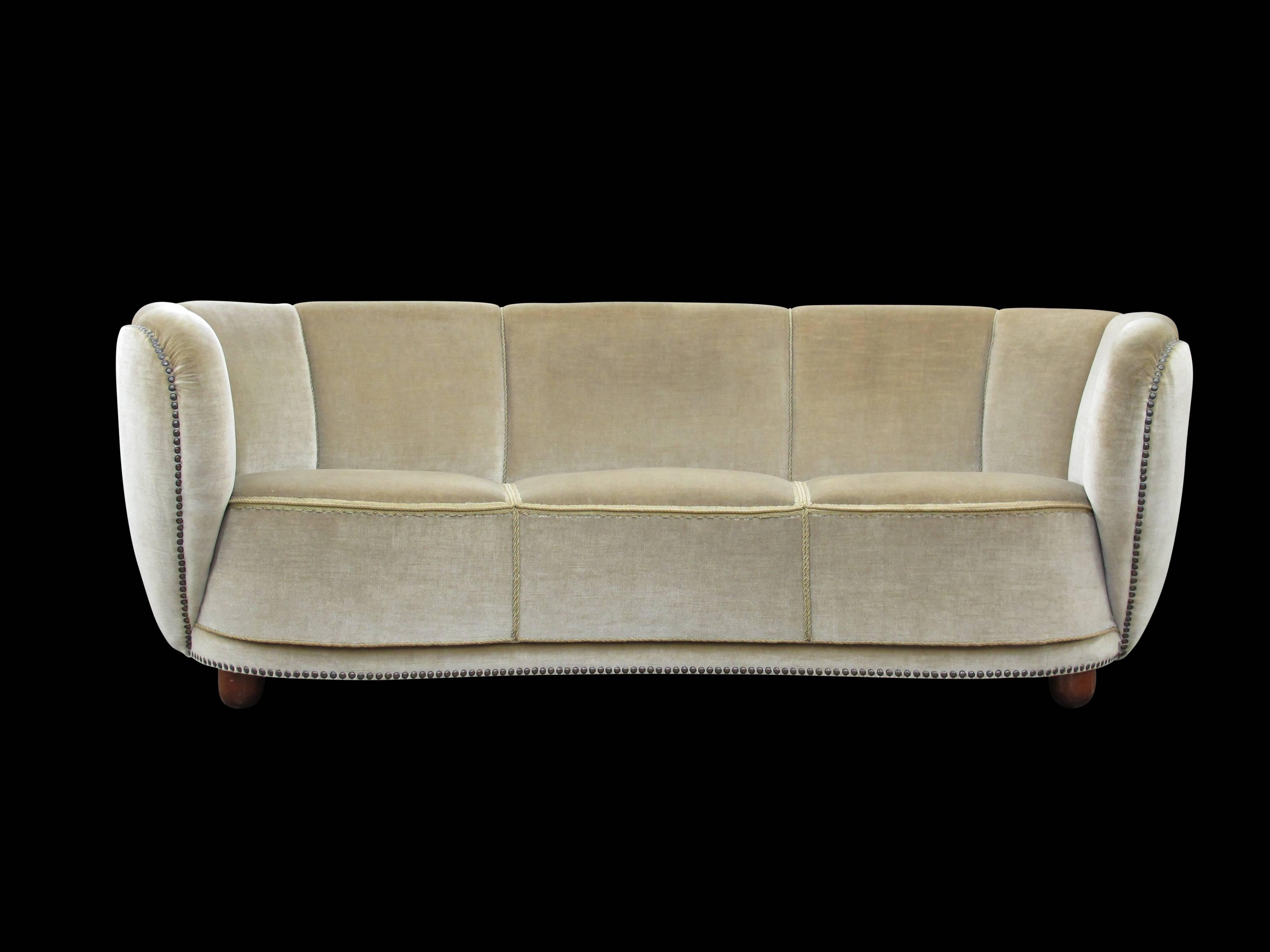 1930s Danish Curved Sofa in Original Mohair 4