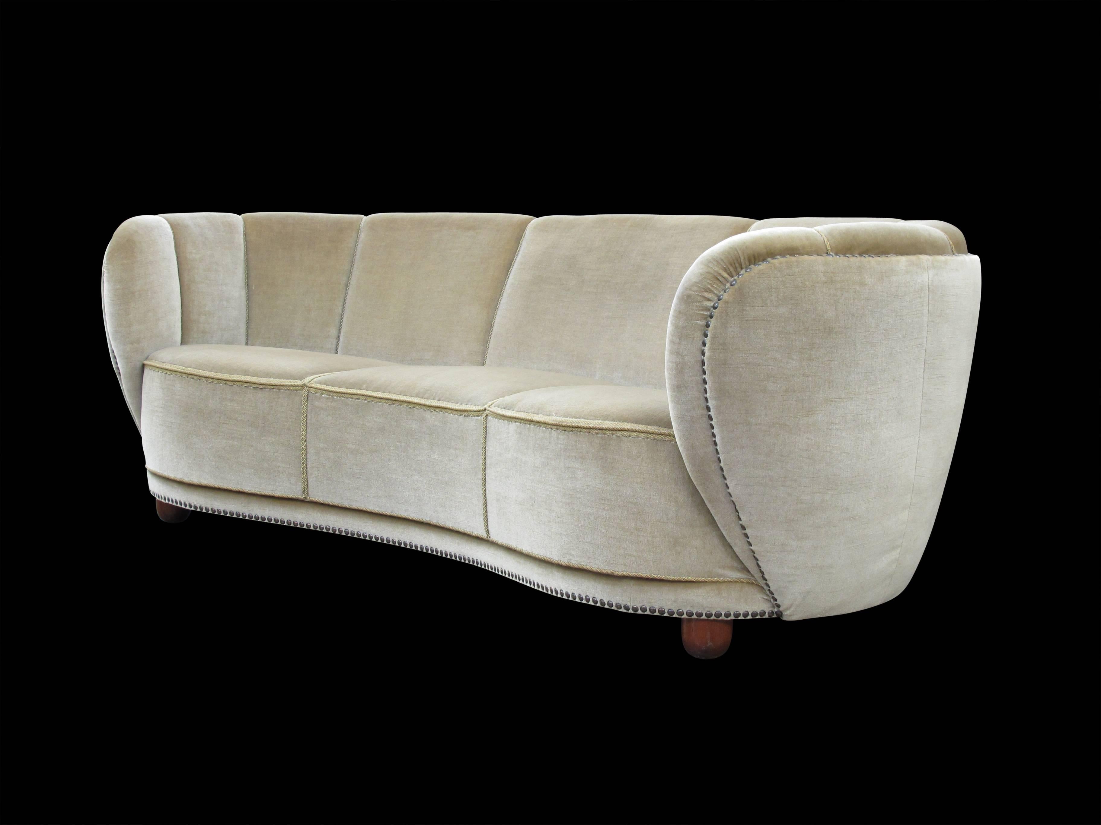 1930s Danish Curved Sofa in Original Mohair 1