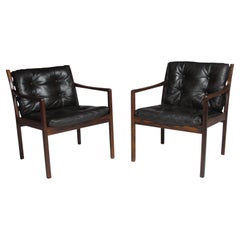 Ole Wanscher Rosewood Lounge Chairs in Original Leather