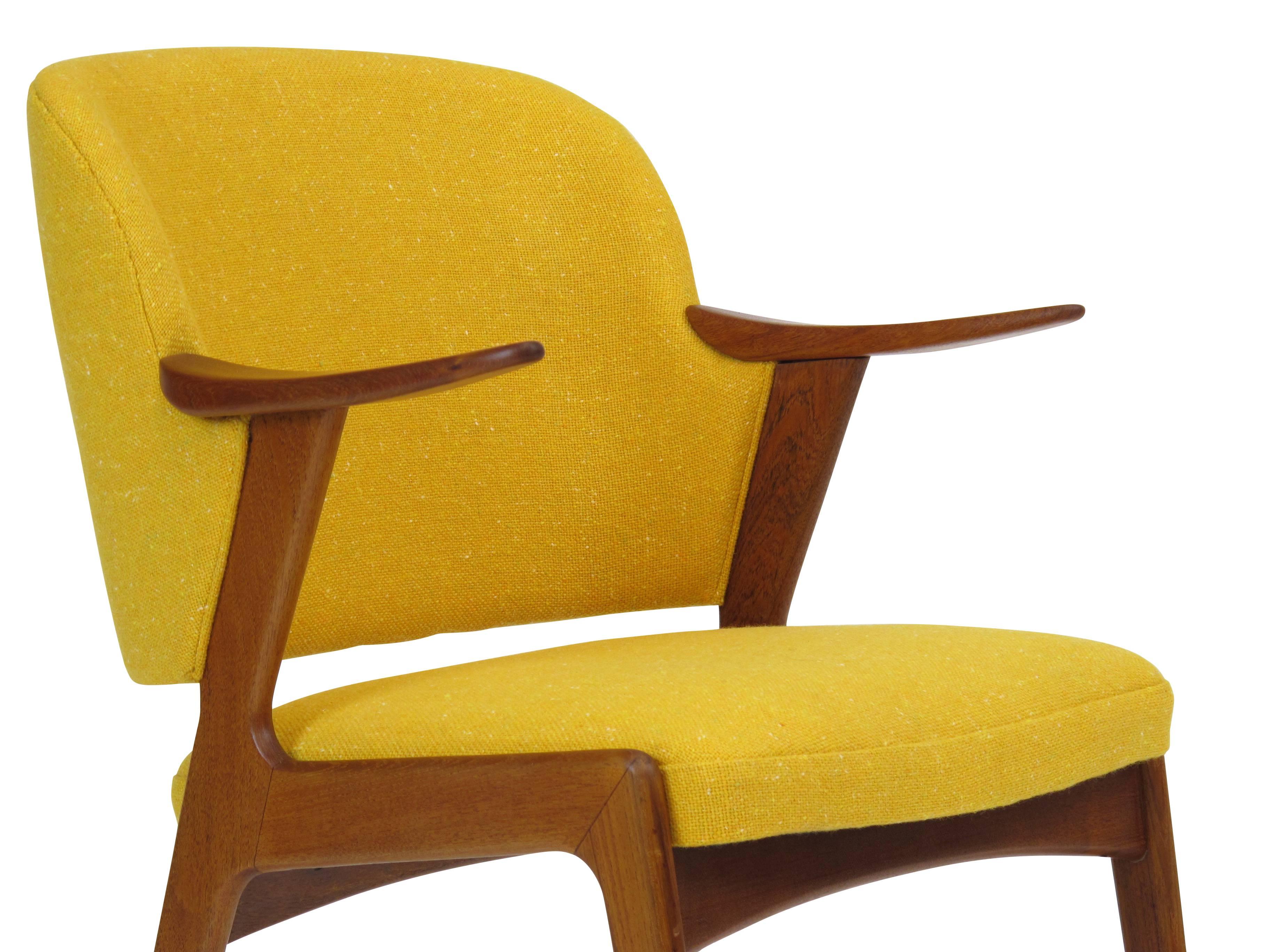 Danish Teak Armchair in Yellow Wool Fabric 1