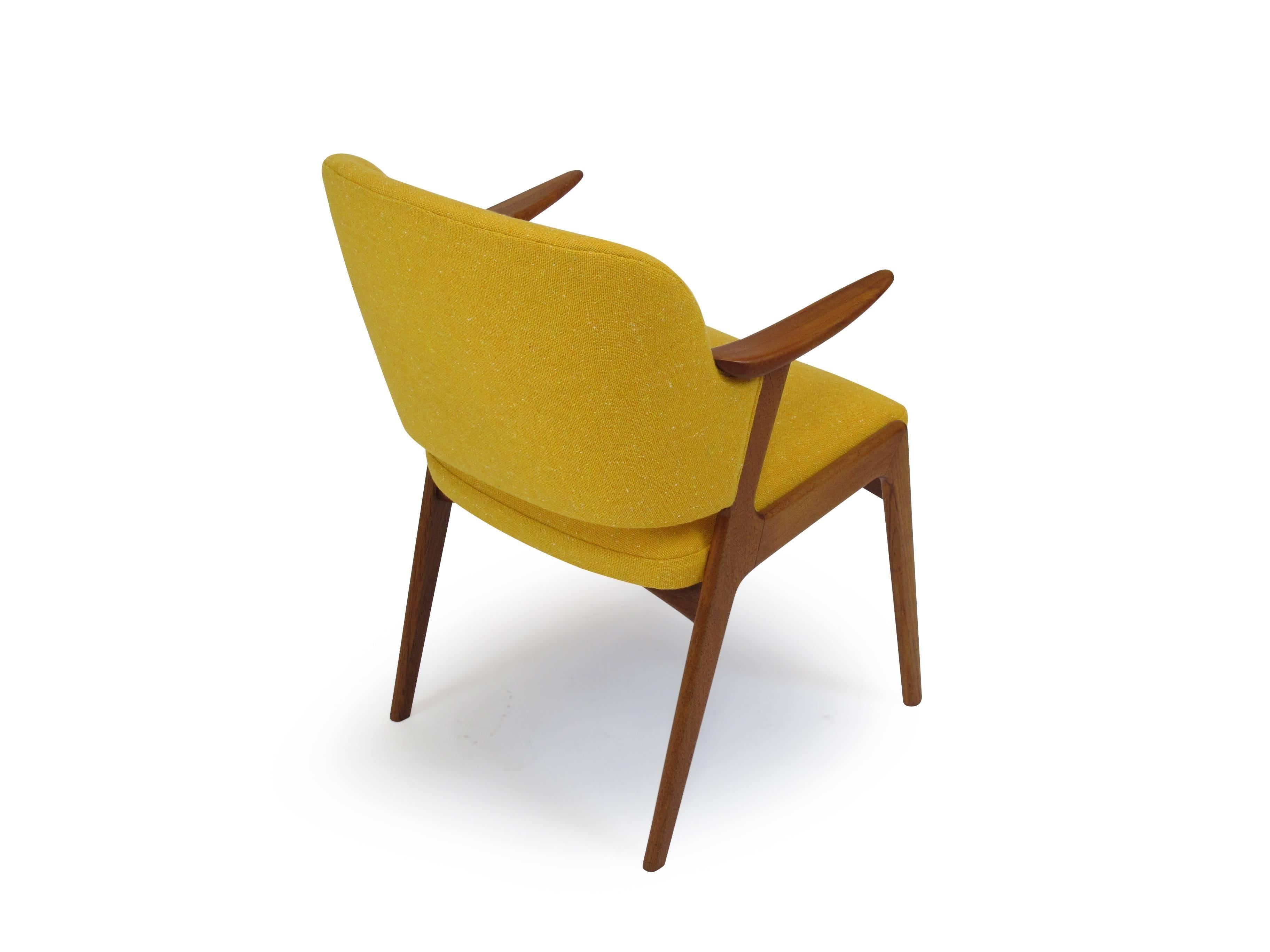 Danish Teak Armchair in Yellow Wool Fabric 2