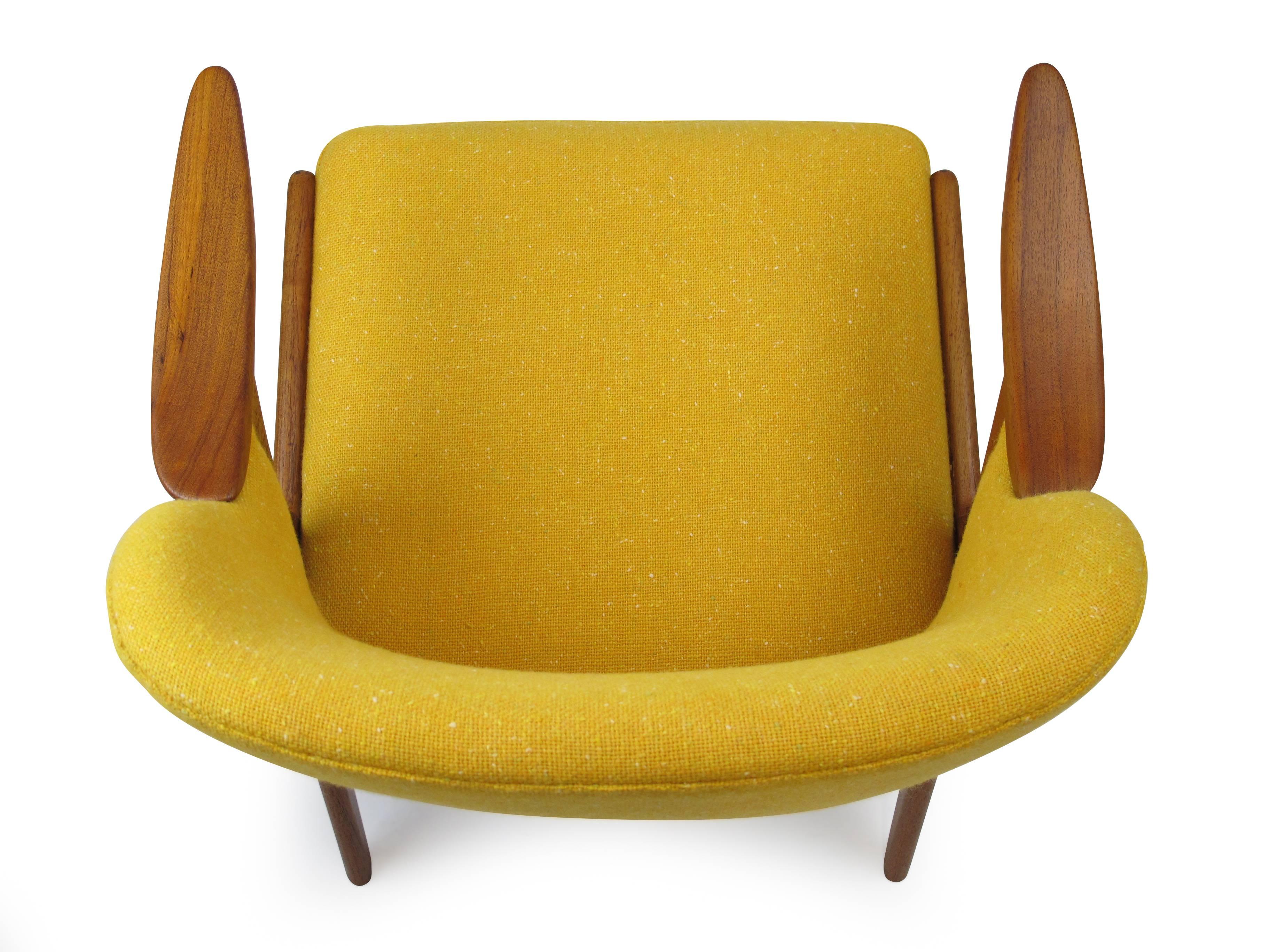 Danish Teak Armchair in Yellow Wool Fabric 3