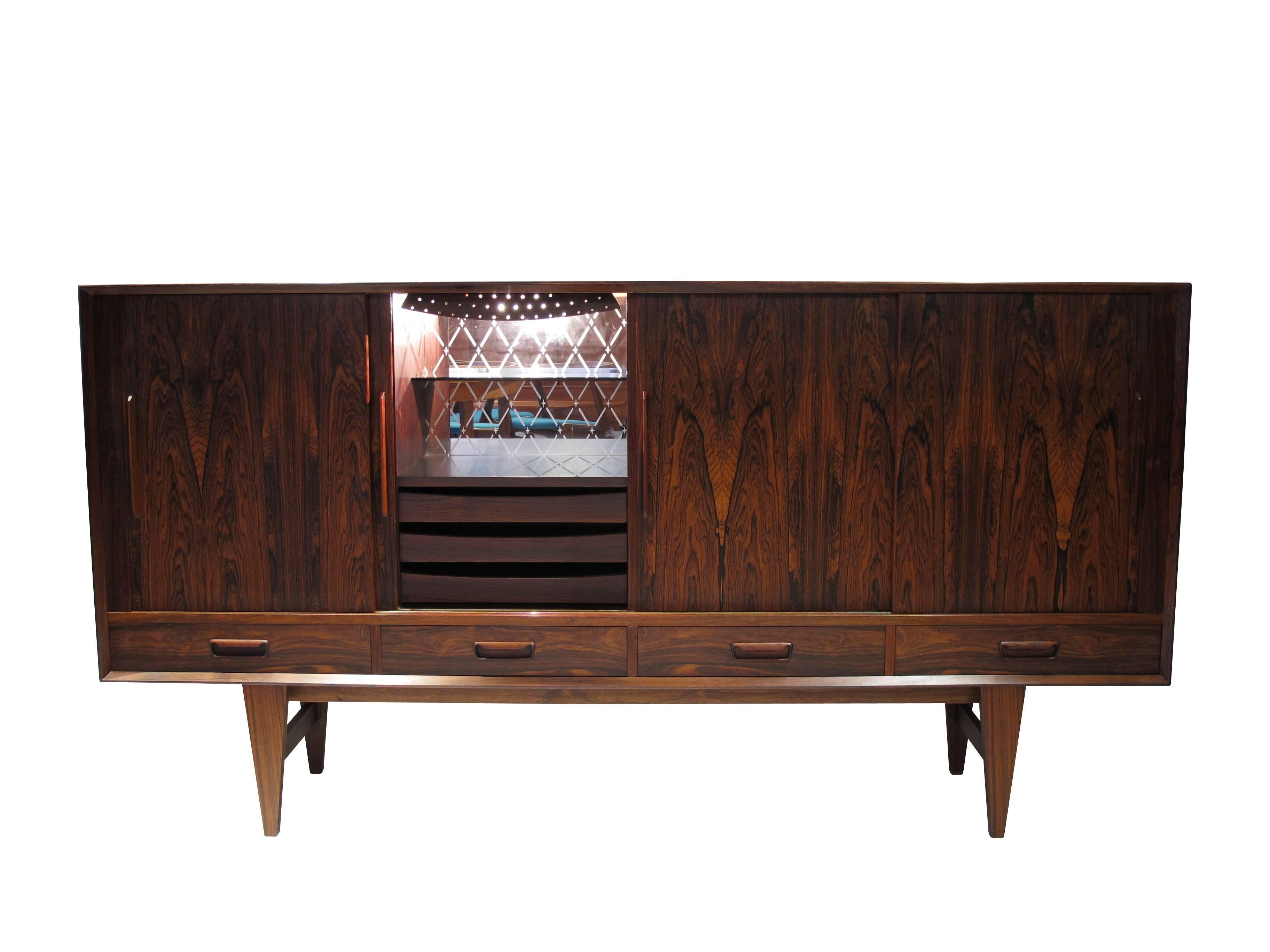 Oiled Danish Rosewood Sideboard Credenza with Bar