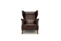 Danish Modern Leather Wingback Lounge Chair, Denmark, circa 1940s
