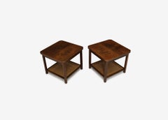 Jack Cartwright for Founders Book-Matched Walnut & Cane Side Tables