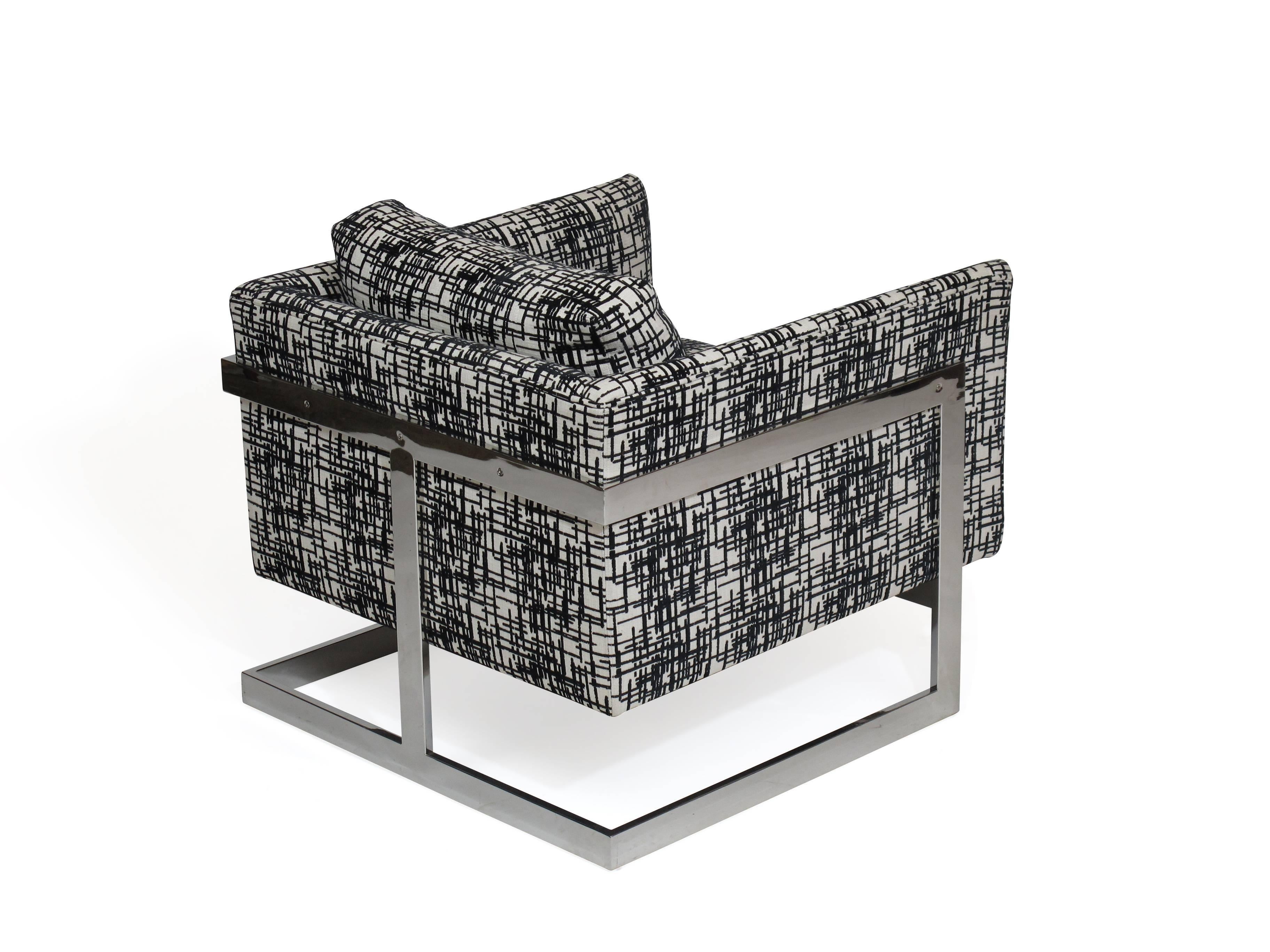 Milo Baughman para Thayer Coggin Silla de salón cromada con respaldo en T Moderno de mediados de siglo en venta
