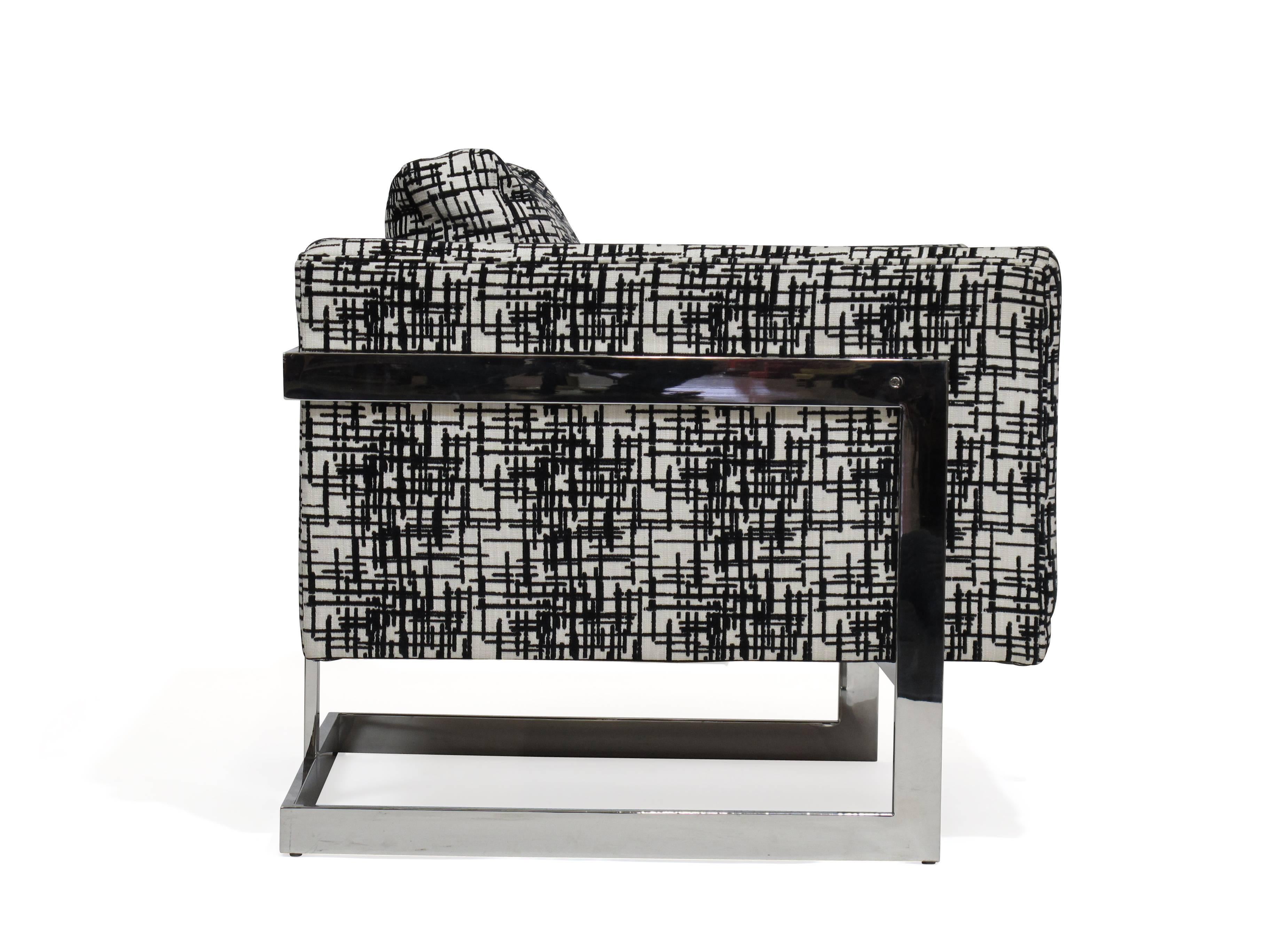 Milo Baughman para Thayer Coggin Silla de salón cromada con respaldo en T Estadounidense en venta