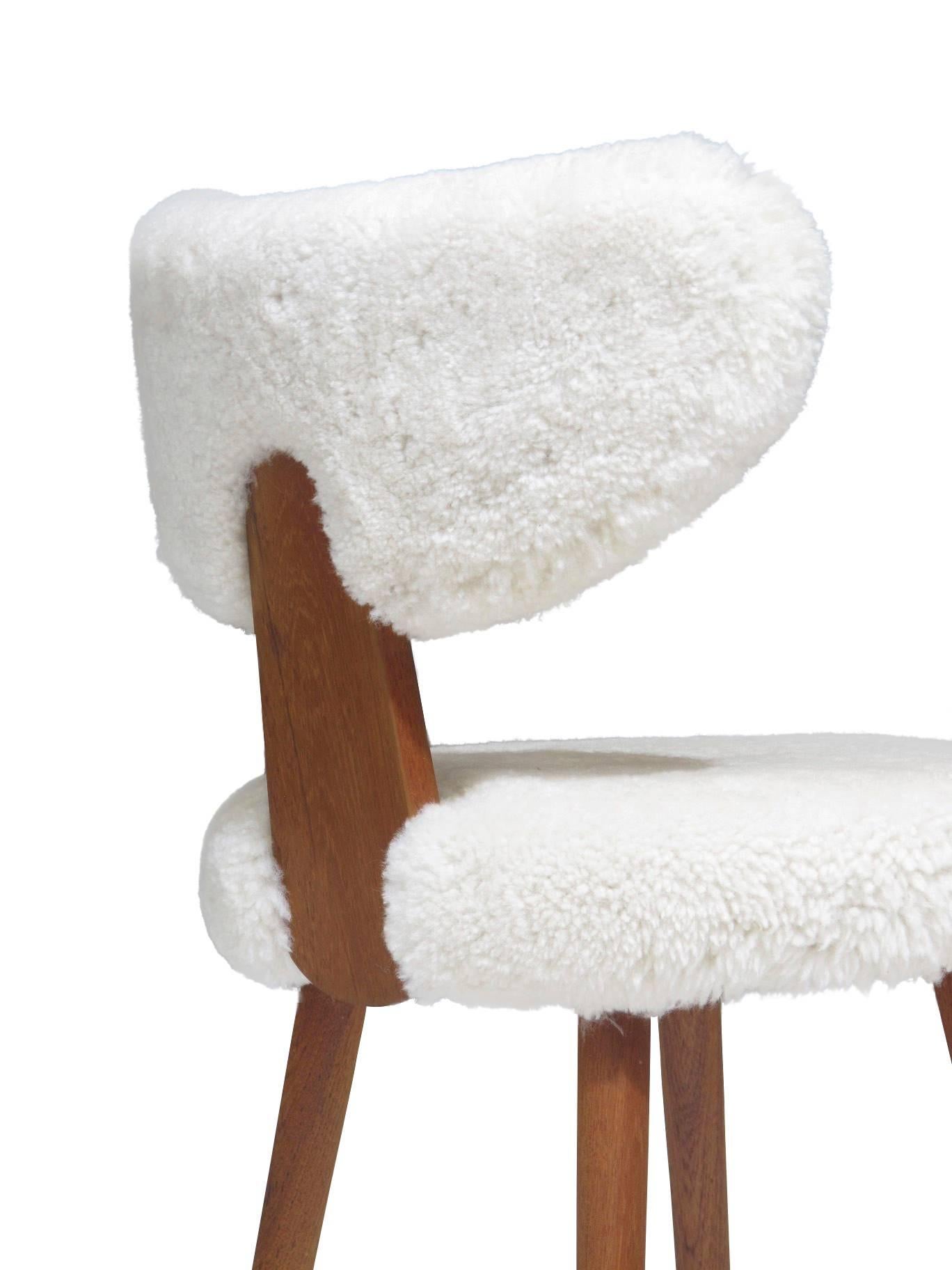 Mid-Century Danish Vanity Chair in Shearling Lambskin In Excellent Condition In Oakland, CA