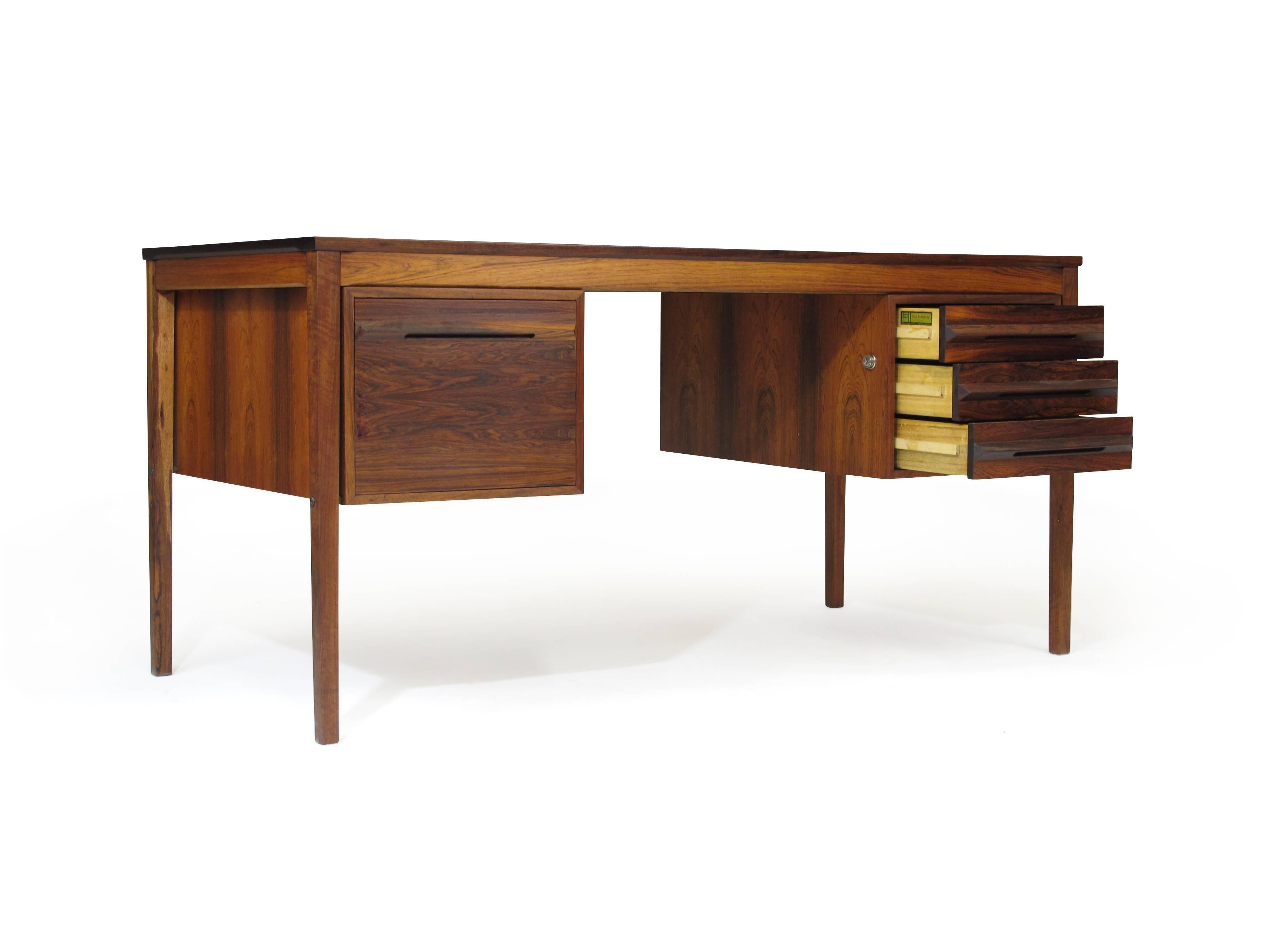Scandinavian Modern Haug Snekkeri Midcentury Rosewood Desk with Filing Cabinet