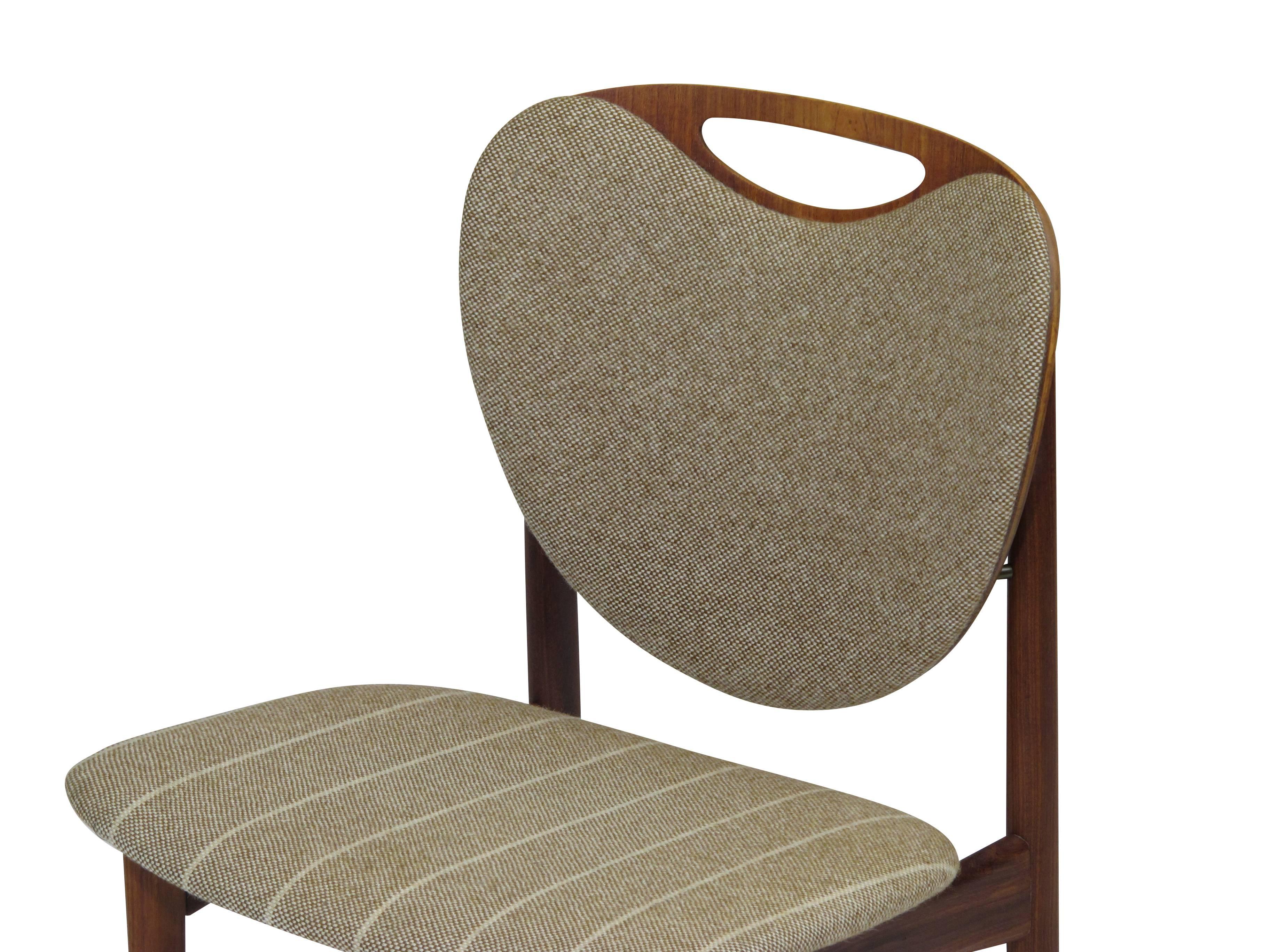 Fabric Four Shield Back Teak Dining Chairs