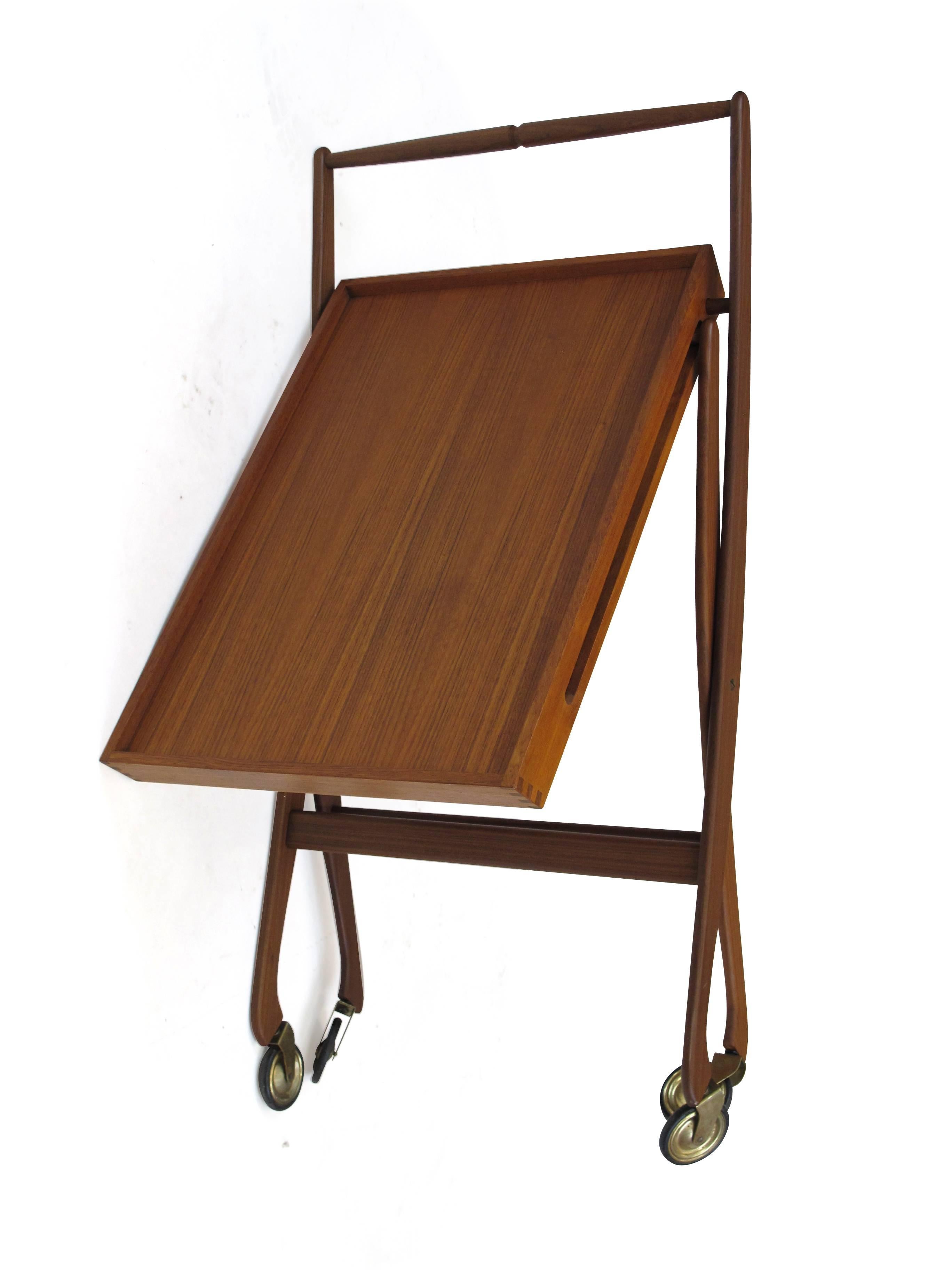 20th Century Danish Teak Folding Serving Bar Cart