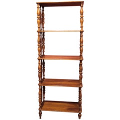 Antique Italian 19th Century Regency Style Rustic Walnut Wood Open Shelves Bookcase