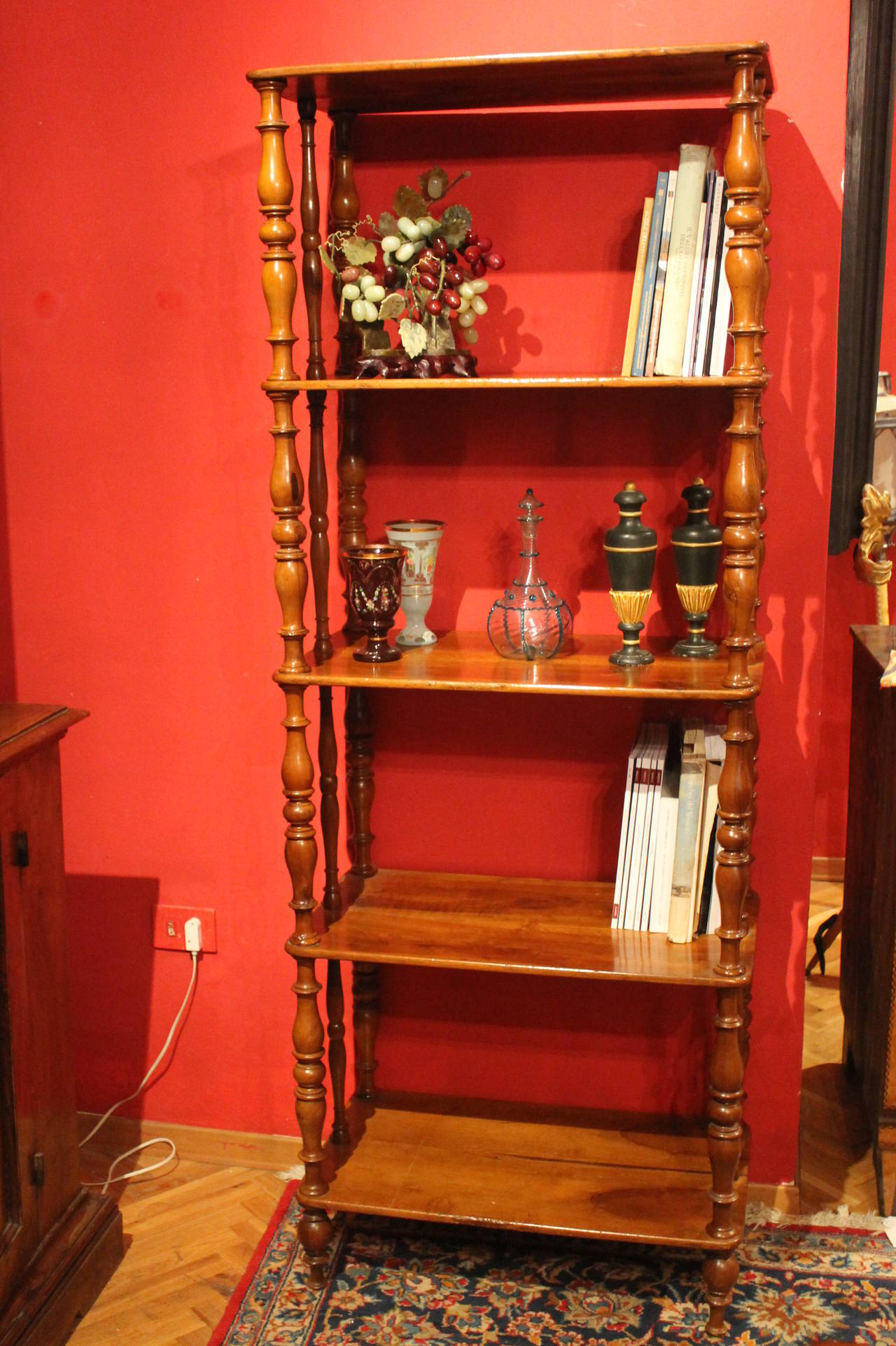 Italian 19th Century Regency Style Rustic Walnut Wood Open Shelves Bookcase For Sale 4