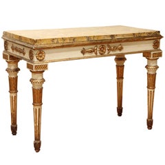 Louis XVI Italian White Lacquer and Giltwood Console Scagliola Siena Marble Top