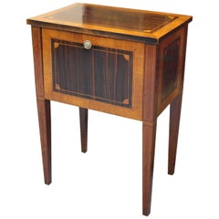 Louis XVI Mahogany and Walnut Wood Veneer Narrow Night Stand with Folding Door