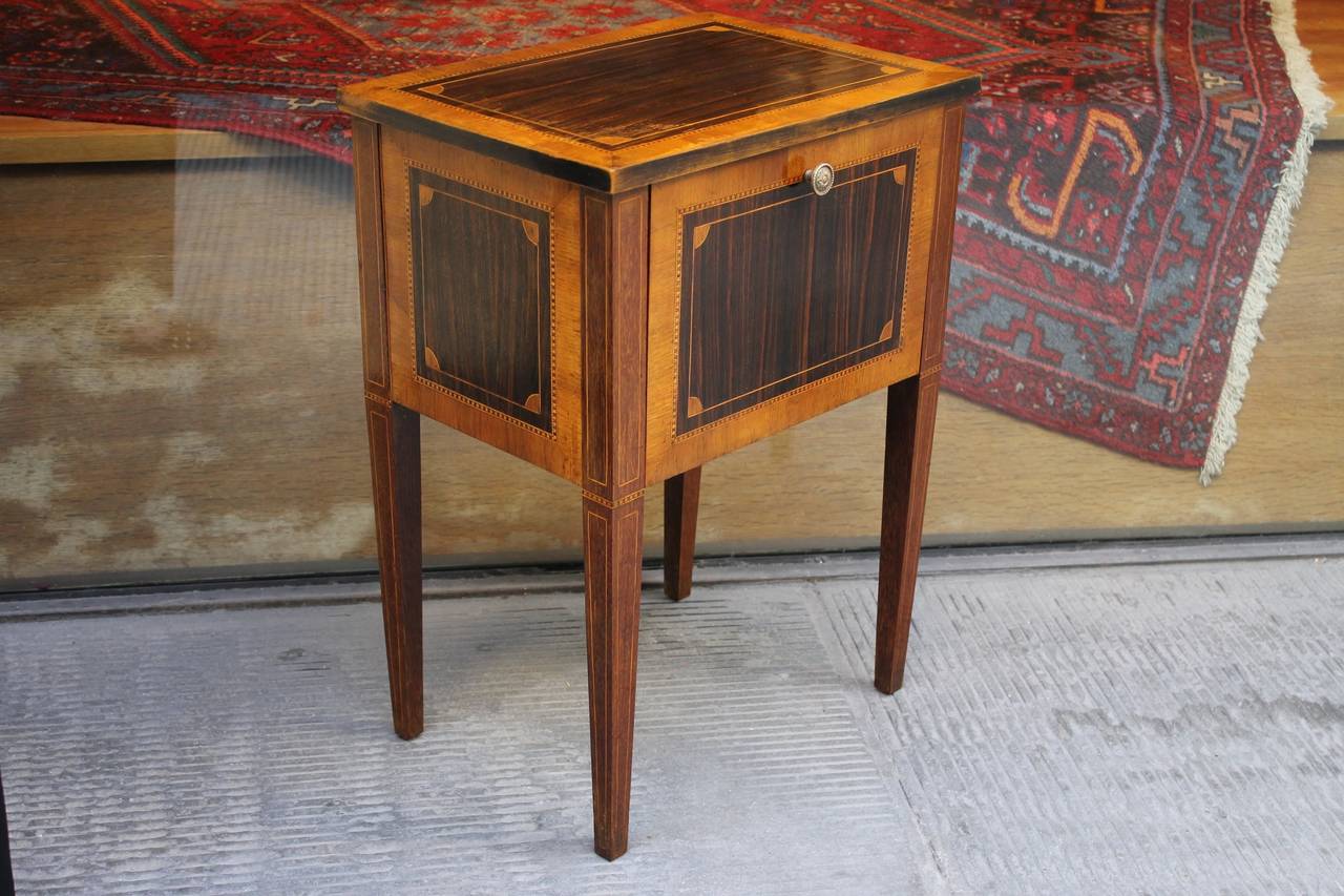 Italian Louis XVI Mahogany and Walnut Wood Veneer Narrow Night Stand with Folding Door