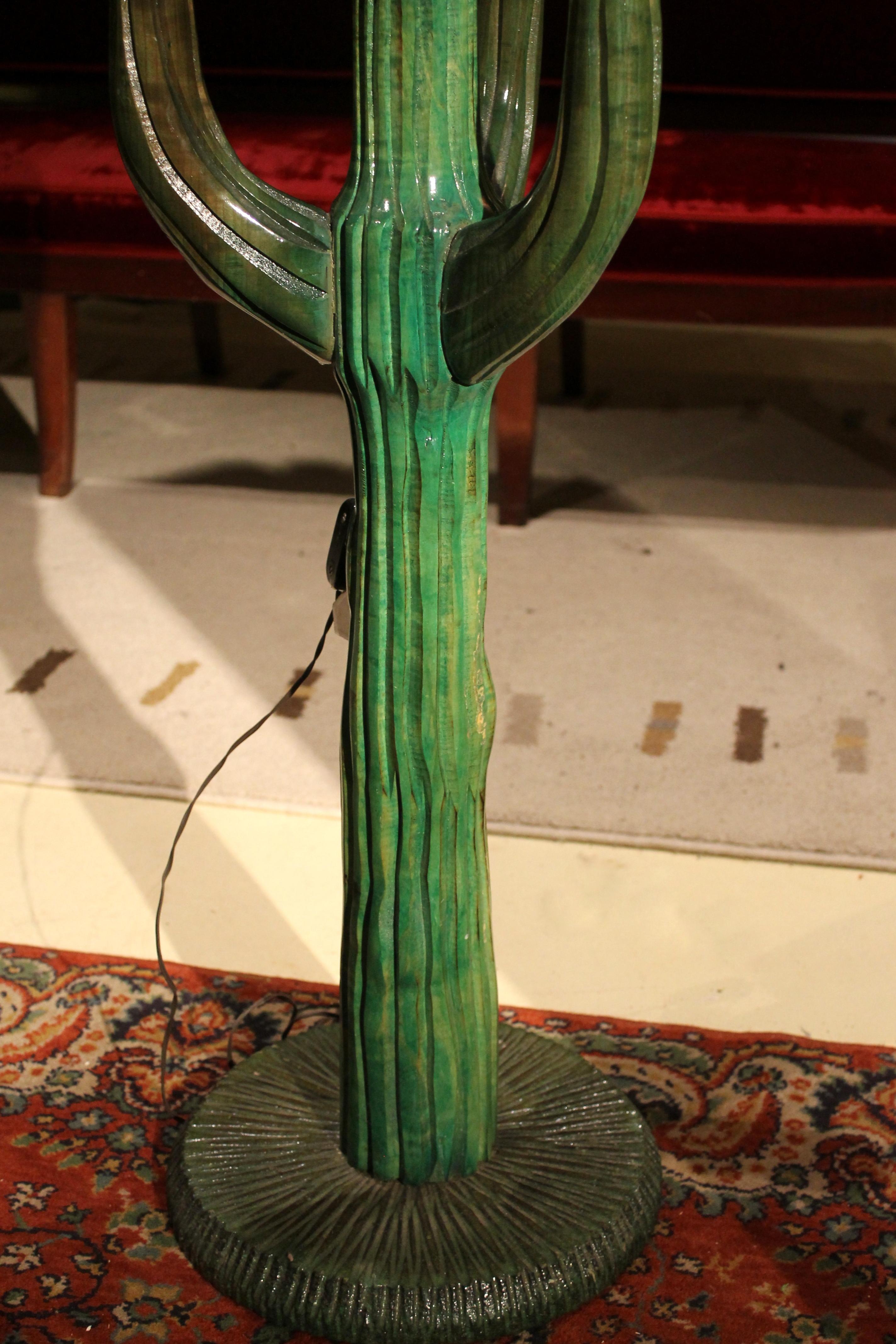 20th Century Mid-Century Modern Italian Design Green Lacquer Wood Cactus Floor Lamp
