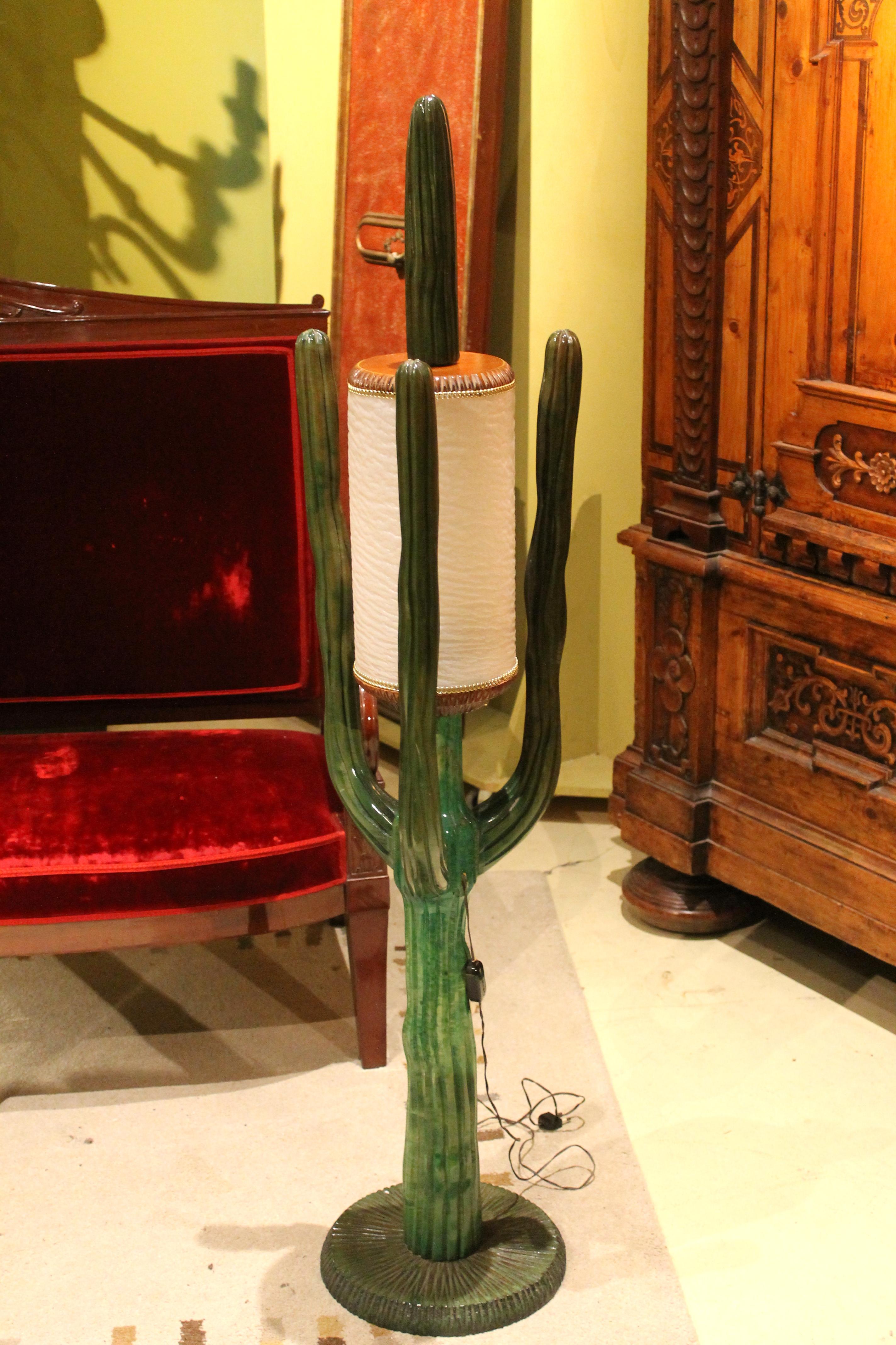 Mid-Century Modern Italian Design Green Lacquer Wood Cactus Floor Lamp 1
