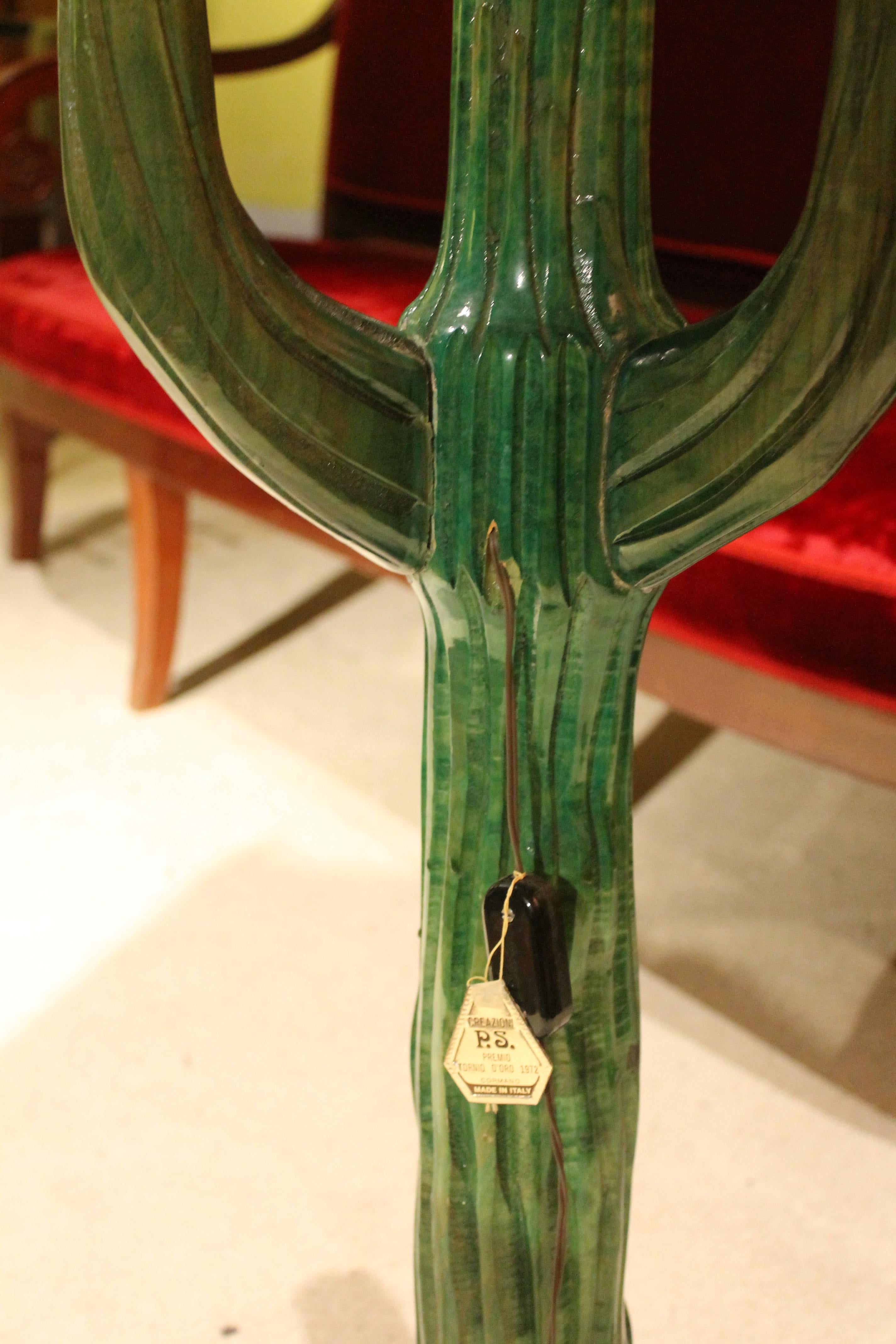 Mid-Century Modern Italian Design Green Lacquer Wood Cactus Floor Lamp 2