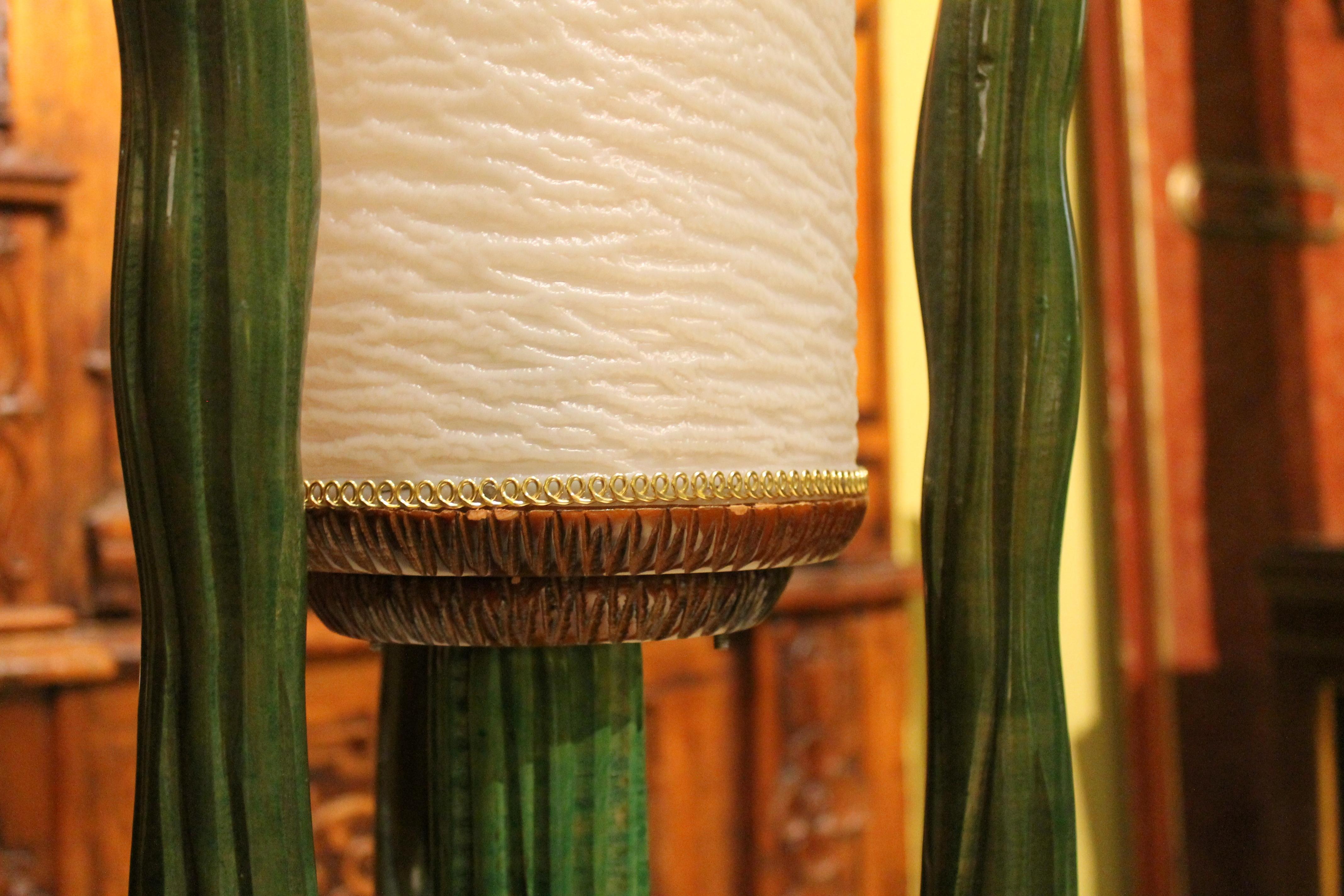 Mid-Century Modern Italian Design Green Lacquer Wood Cactus Floor Lamp 4