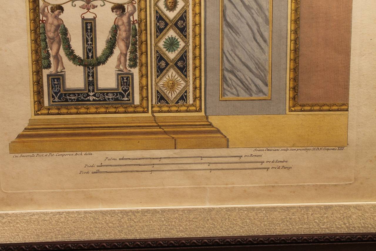 Neoclassical Three Italian 18th Century Hand-Colored Engravings on Paper of Vatican Loggias
