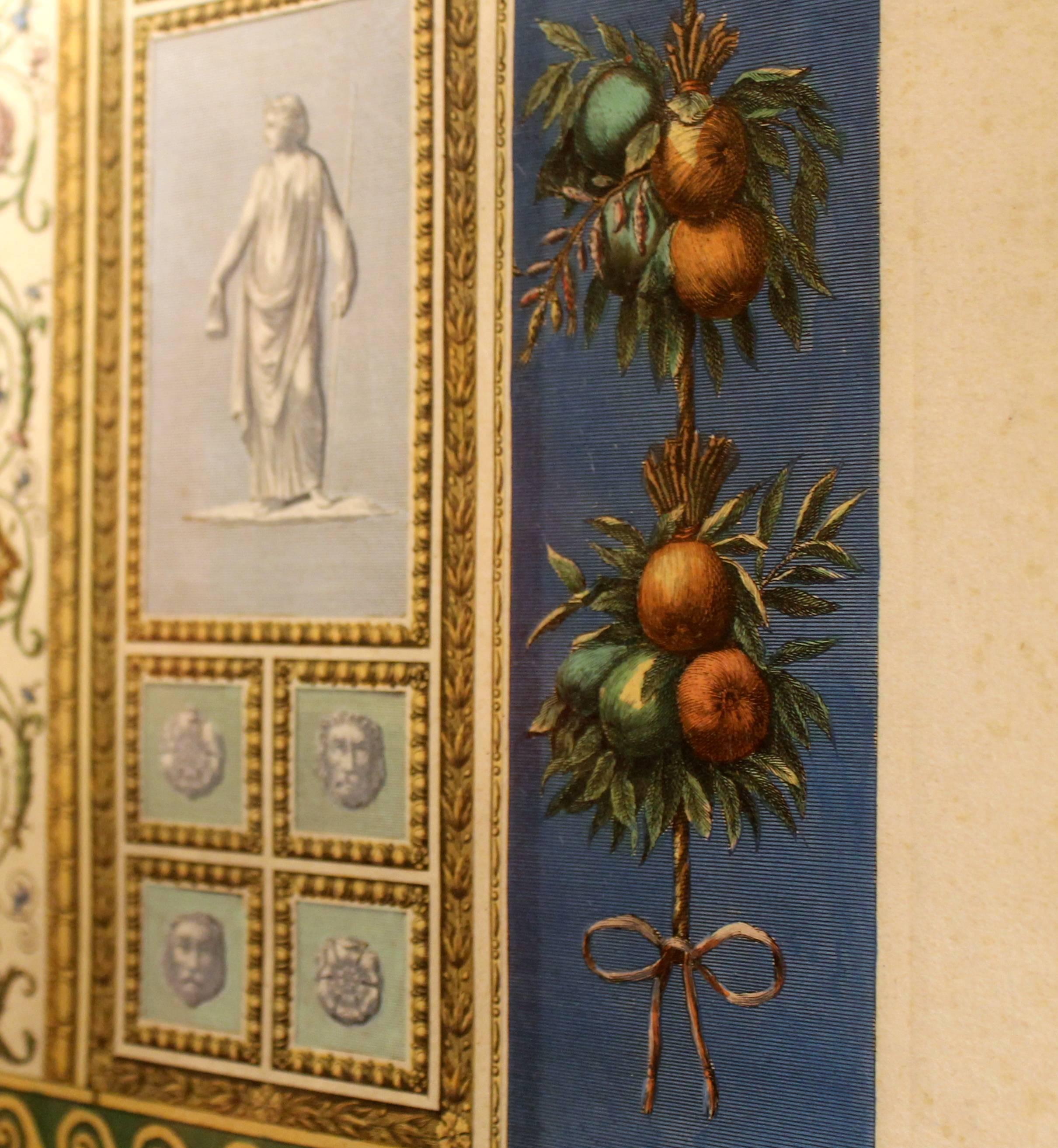 Wood Three Italian 18th Century Hand-Colored Engravings on Paper of Vatican Loggias