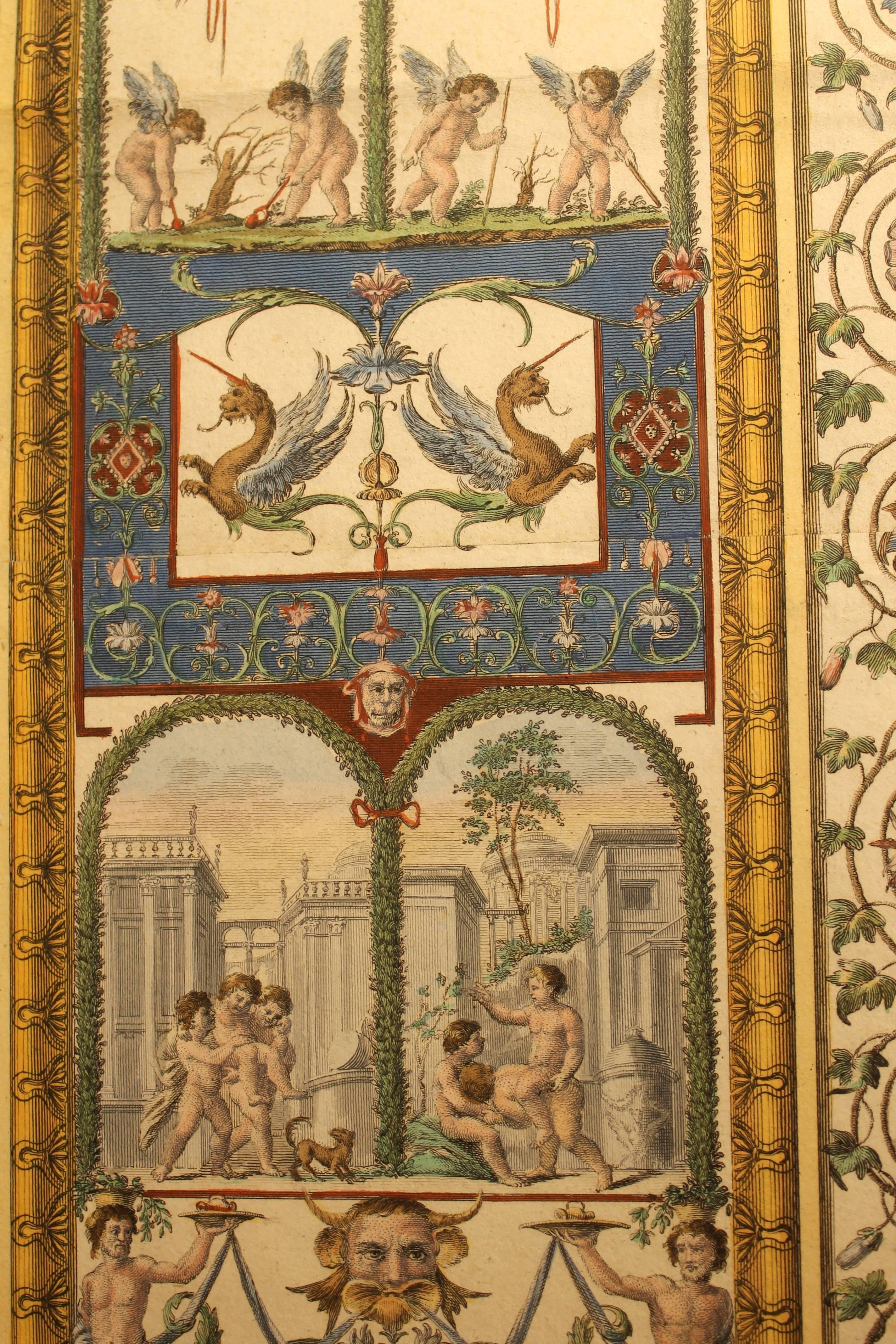 Three Italian 18th Century Hand-Colored Engravings on Paper of Vatican Loggias 6
