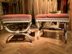 Pair of 19th Century Italian Louis XVI Style Lacquered and Parcel Gilt Stools