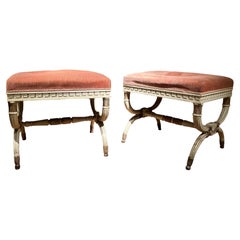 Pair of 19th Century Italian Louis XVI Style Lacquered and Parcel Gilt Stools